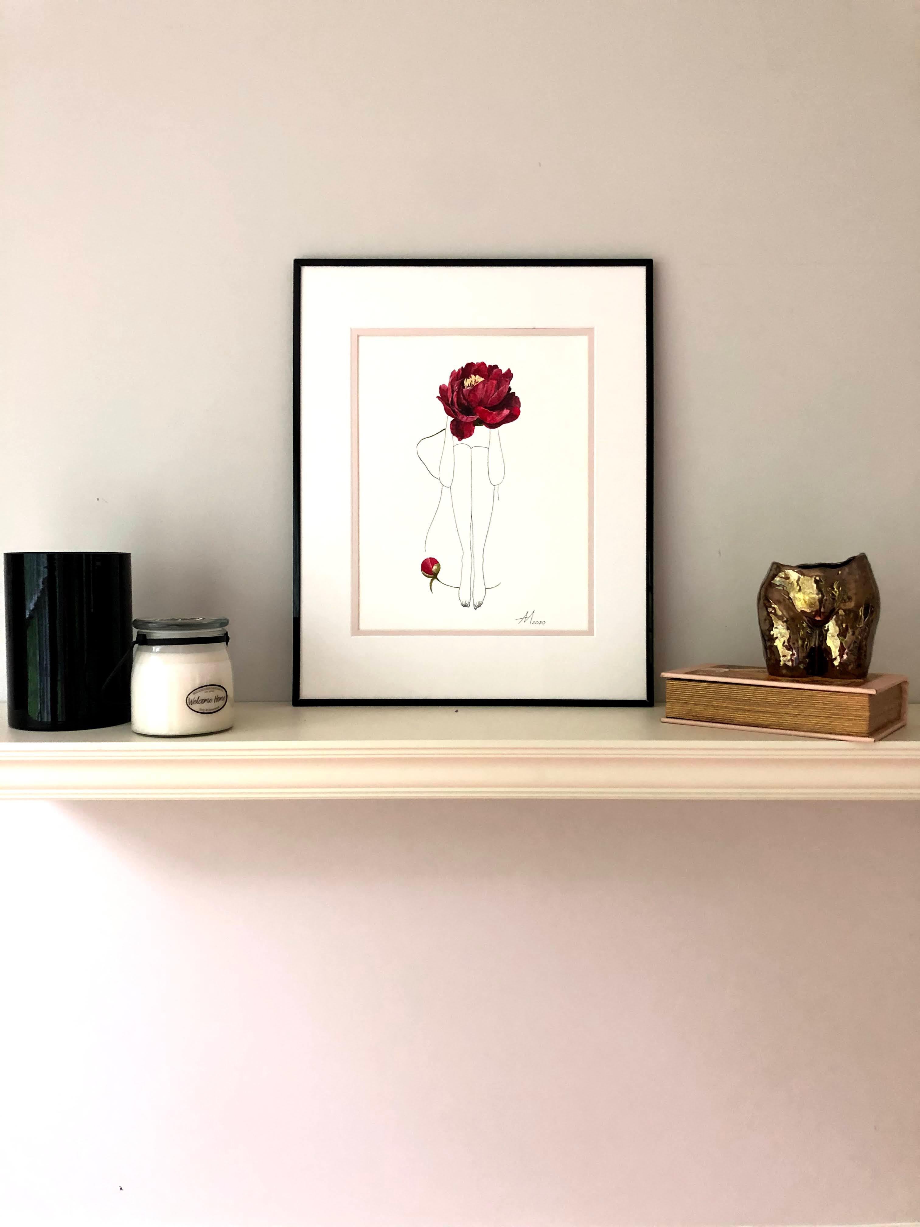 red peony drawing