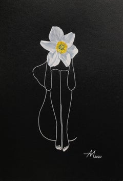 Narcissus - line drawing woman figure with flower