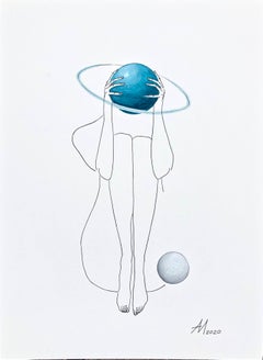 Urano (pianeta blu turchese) - disegno al tratto di una figura femminile con cerchio