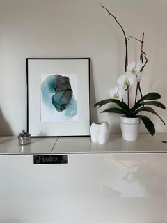 Fusion - abstract painting, made in turquoise, grey, black color