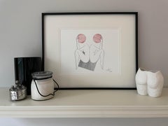 Suprematist composition red circles and black square - line drawing woman figure