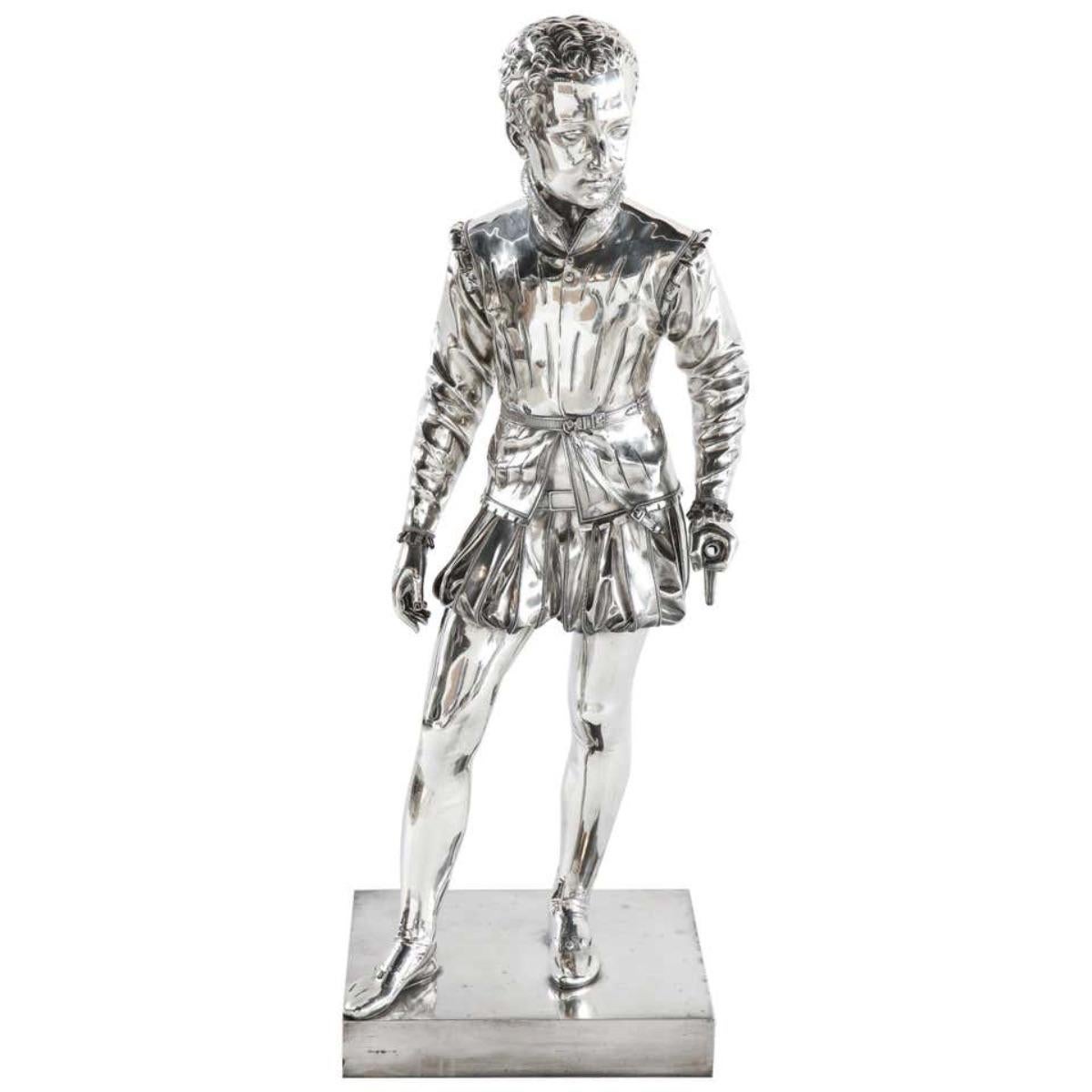 Ferdinand Barbedienne  Figurative Sculpture - F. Barbedienne, a Life-Size Silvered Bronze of King Henri IV Enfant as a Child