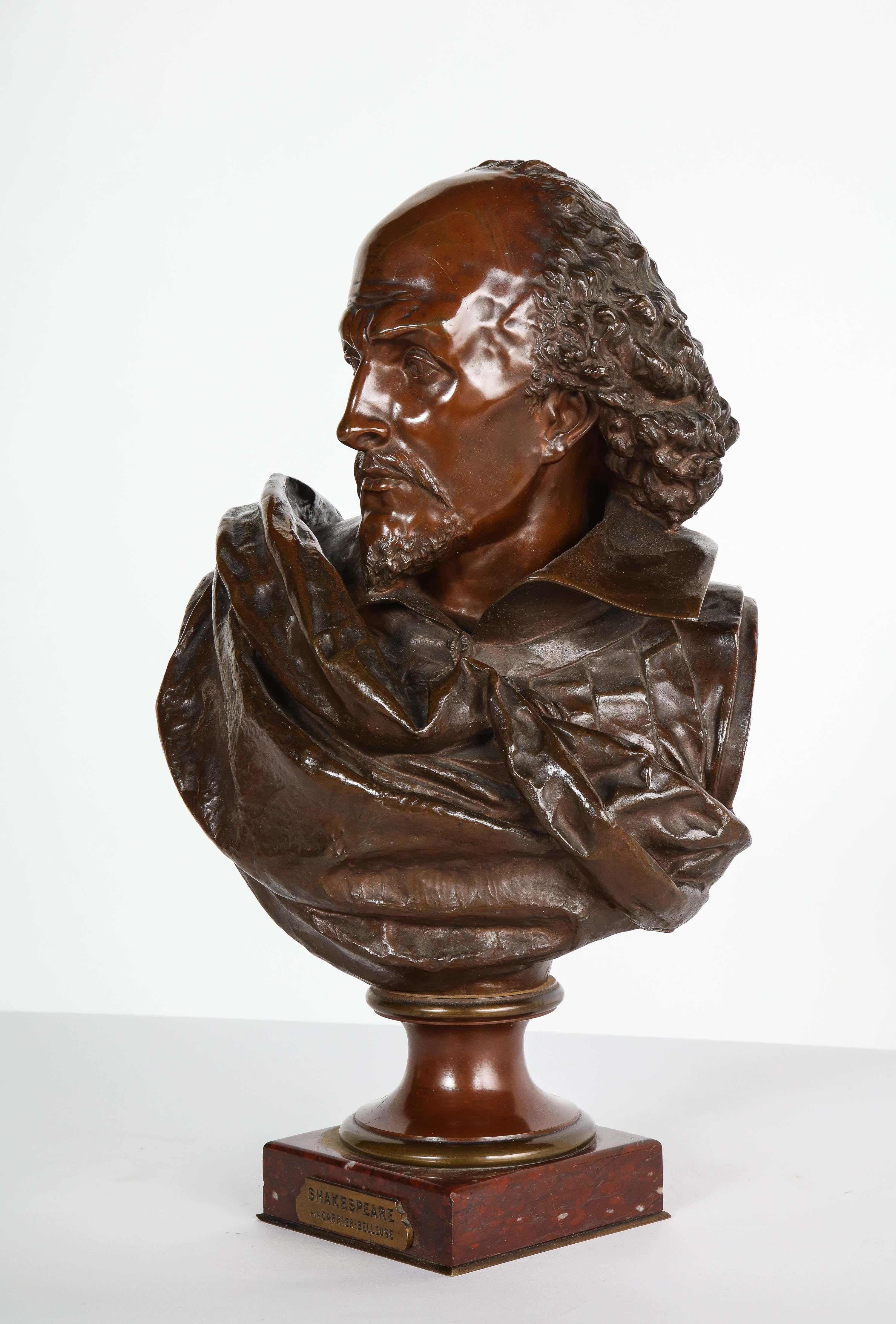 Rare French Bronze Bust of William Shakespeare by Carrier Belleuse and Pinedo 1