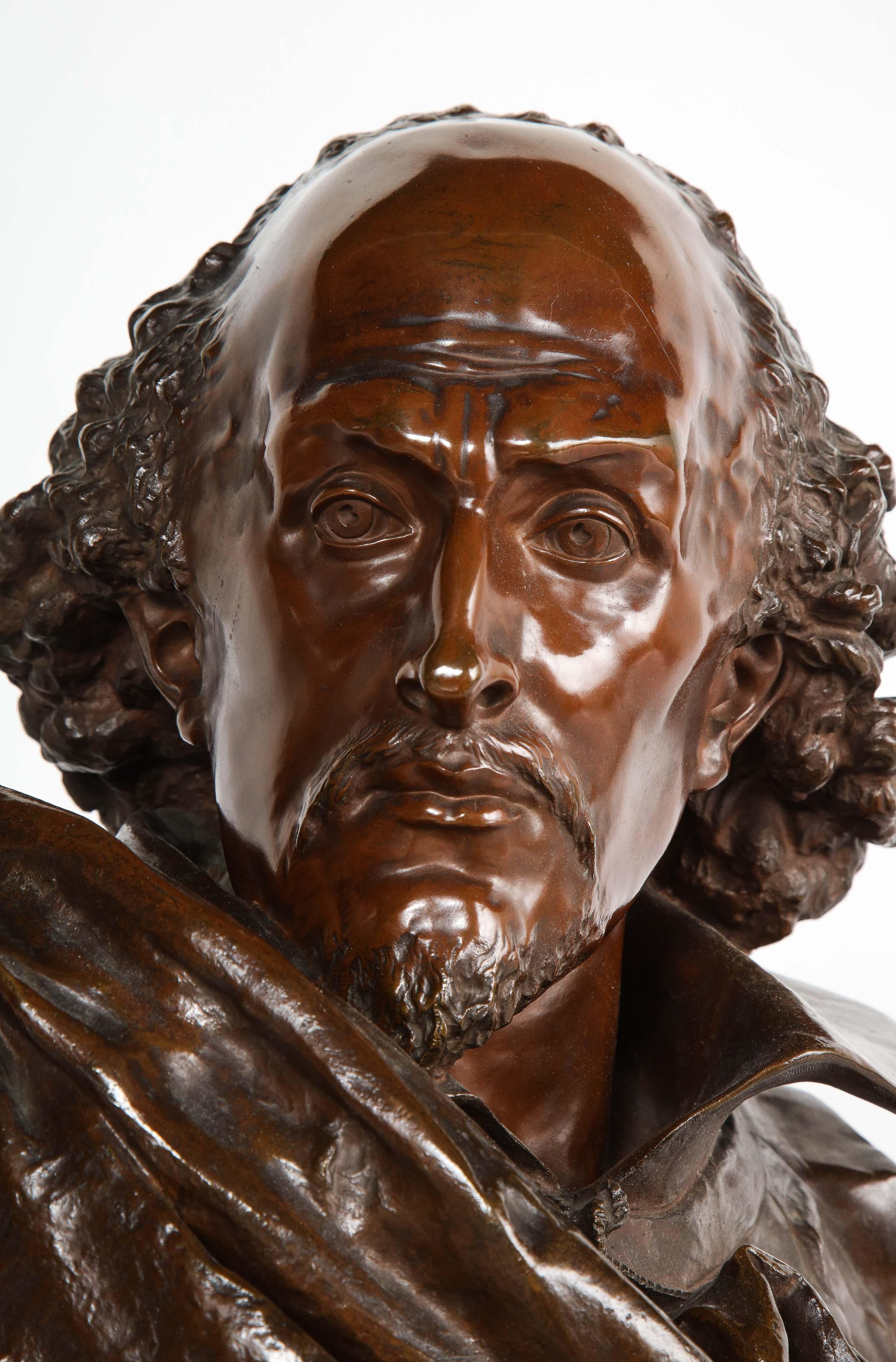 Rare French Bronze Bust of William Shakespeare by Carrier Belleuse and Pinedo 3
