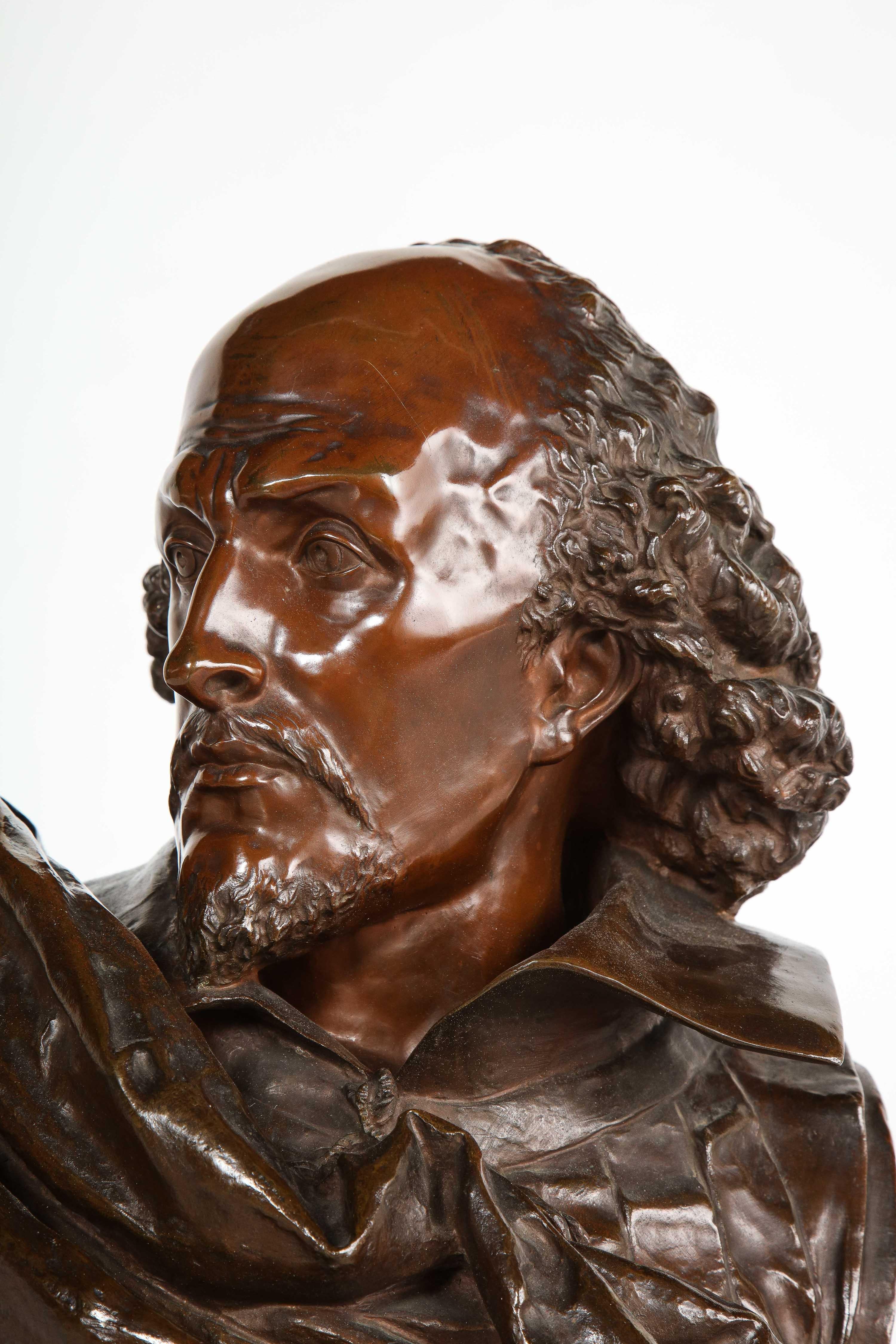 Rare French Bronze Bust of William Shakespeare by Carrier Belleuse and Pinedo 4
