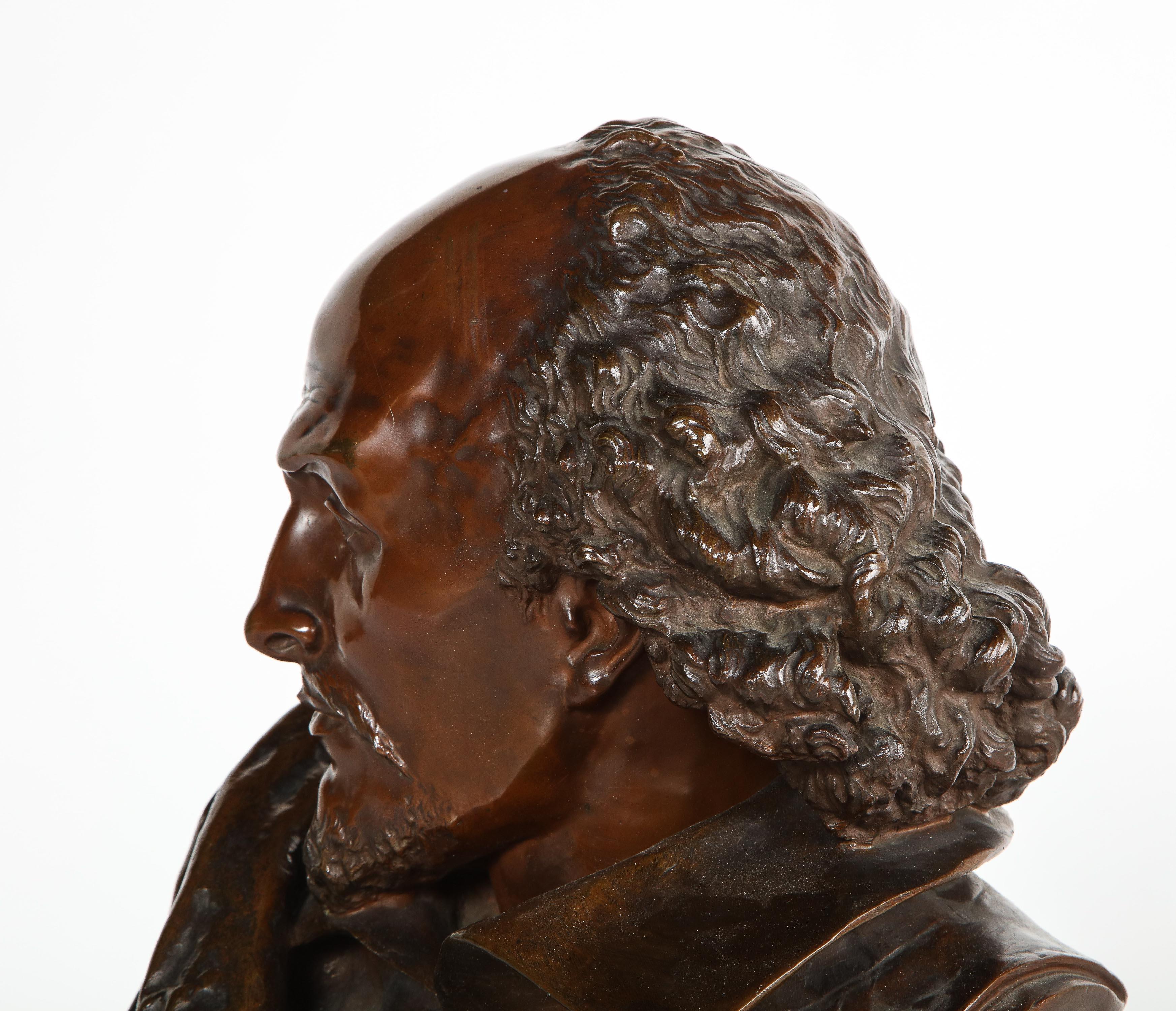 Rare French Bronze Bust of William Shakespeare by Carrier Belleuse and Pinedo 9