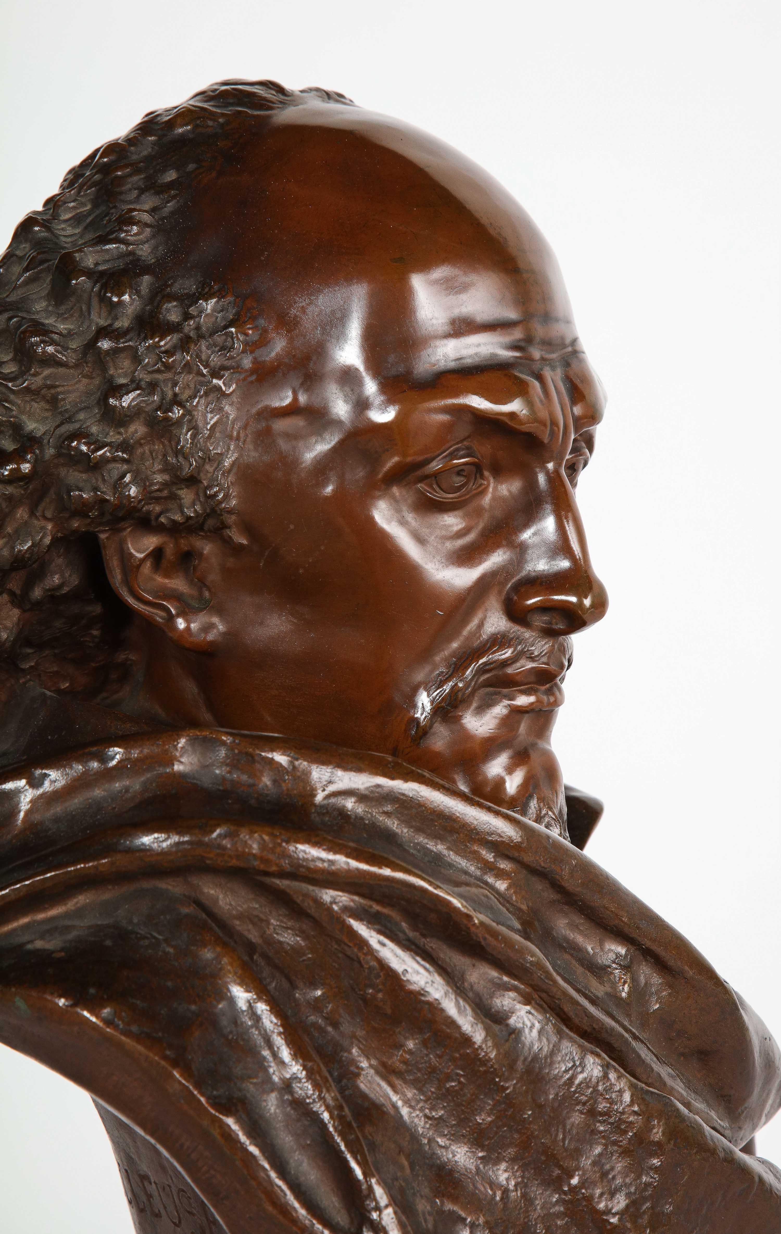 Rare French Bronze Bust of William Shakespeare by Carrier Belleuse and Pinedo 14