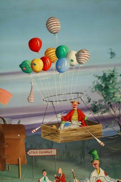 Alfano Dardari (Italian, 1924-1988) "Surrealist Clowns Painting" Oil on Canvas