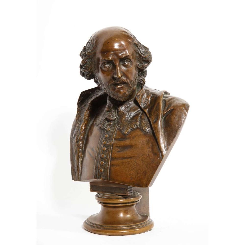 German Bronze Bust of William Shakespeare by Aktien-Gesellschaft Gladenbeck - Sculpture by Gladenbeck’s Bronzegiesserei 