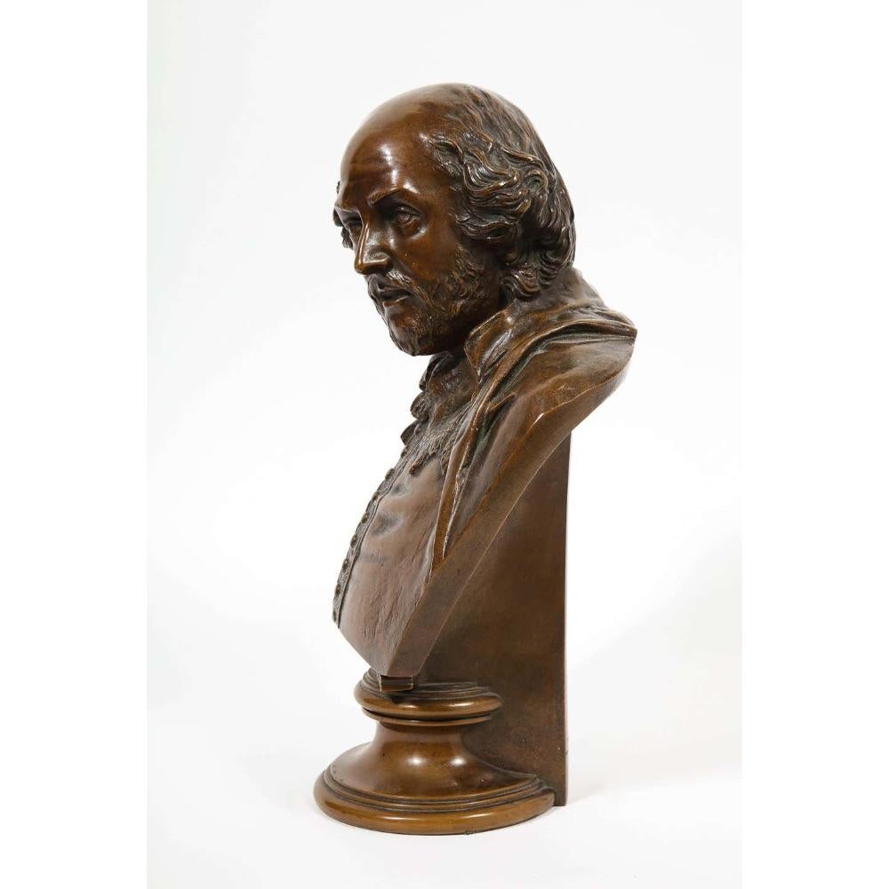 A realistic German bronze bust of William Shakespeare by Aktien-Gesellschaft Gladenbeck and Sohn foundry, circa 1890  

Very fine quality bust, nice patination. Would look great in a library or a gentlemans office.   

Signed on the back. 