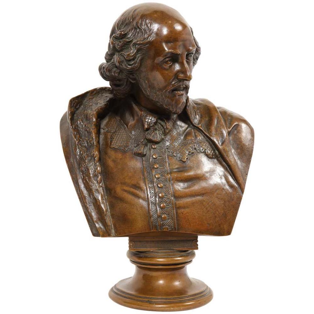 Gladenbeck’s Bronzegiesserei  Figurative Sculpture - German Bronze Bust of William Shakespeare by Aktien-Gesellschaft Gladenbeck