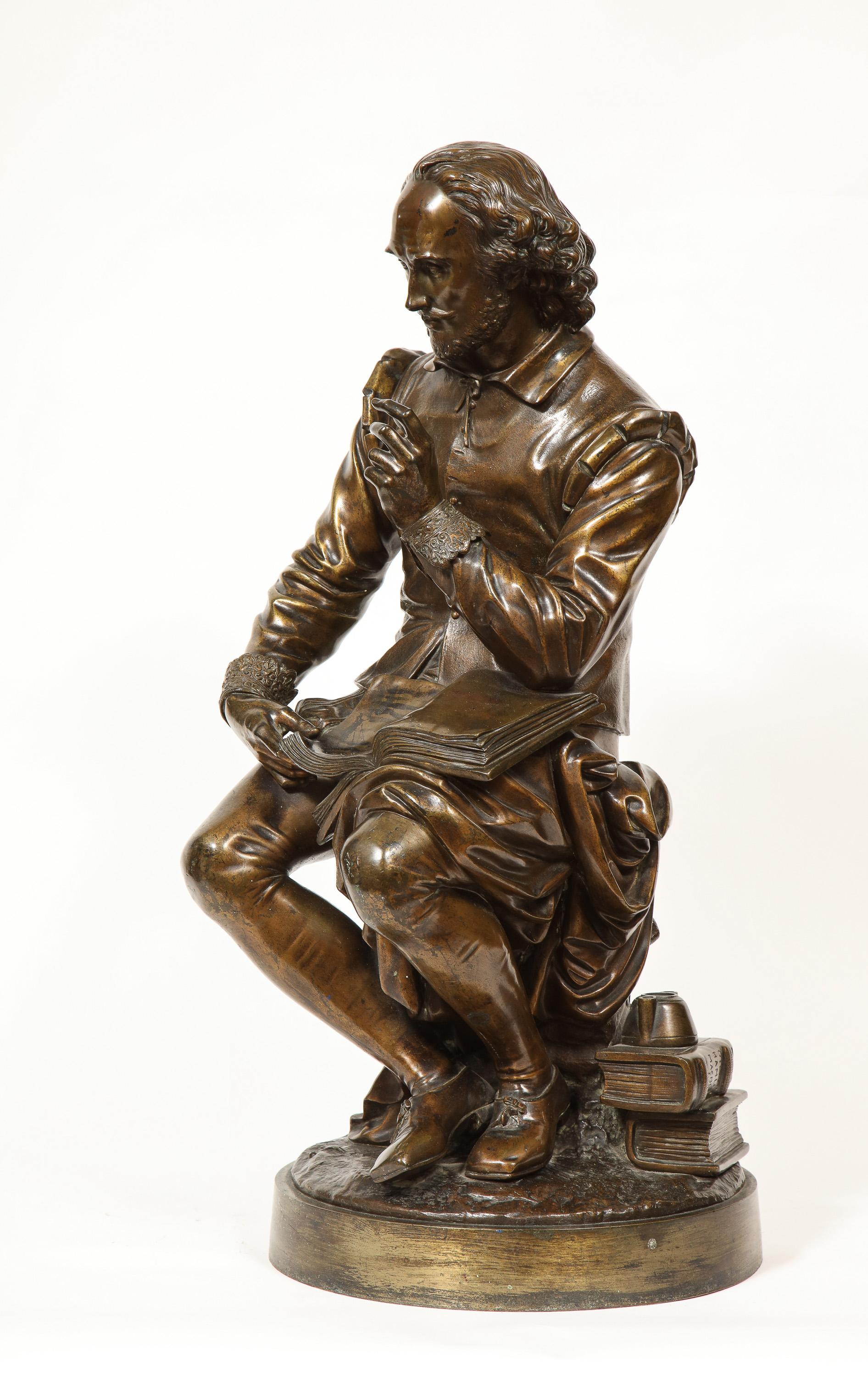 Jean Jules B. Salmson Bronze Sculpture of William Shakespeare Seated with Books 5