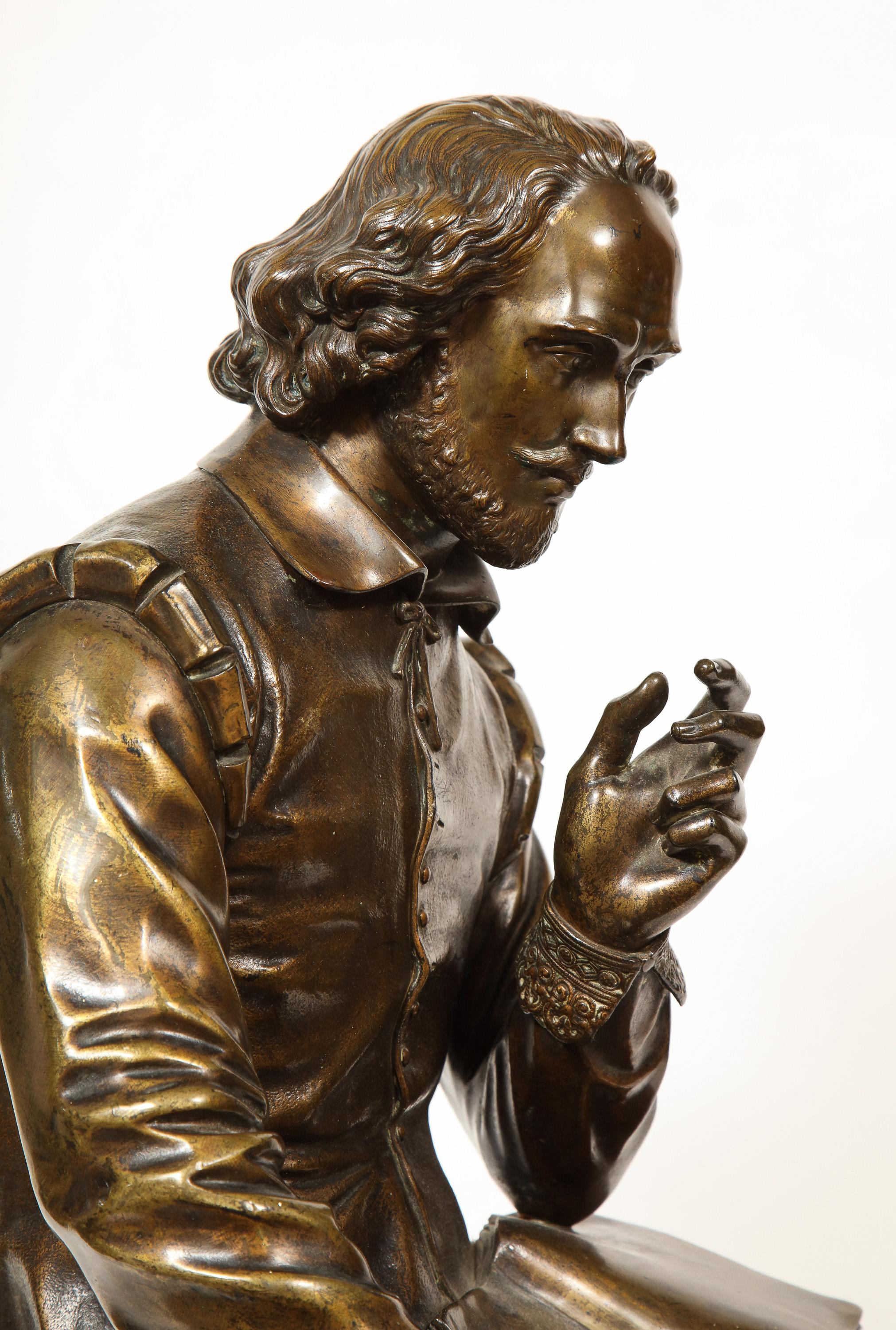 Jean Jules B. Salmson Bronze Sculpture of William Shakespeare Seated with Books 13