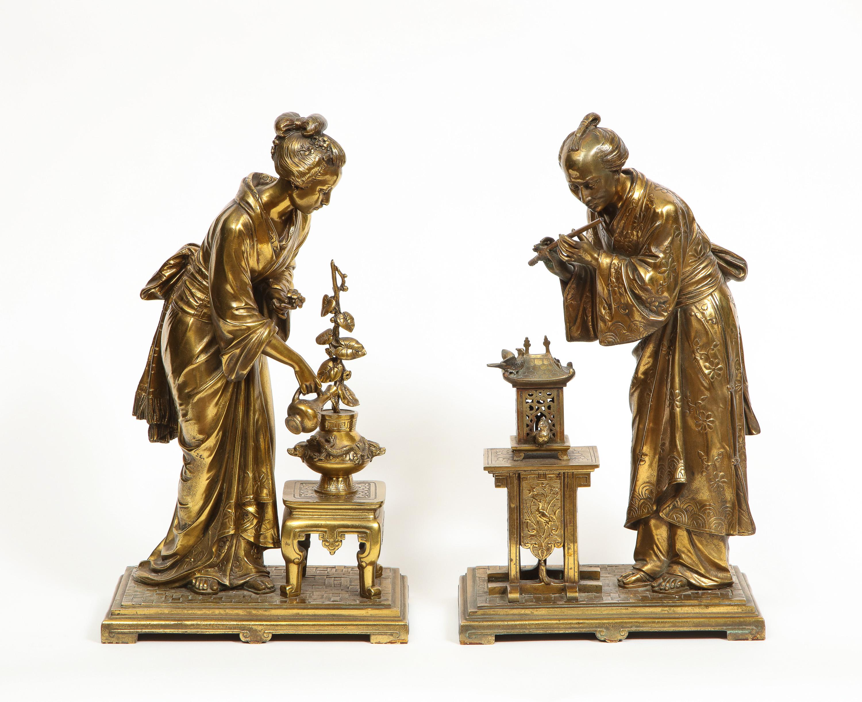 A Rare Pair of French Japonisme Bronze Sculptures by Eugene Laurent, circa 1870 1