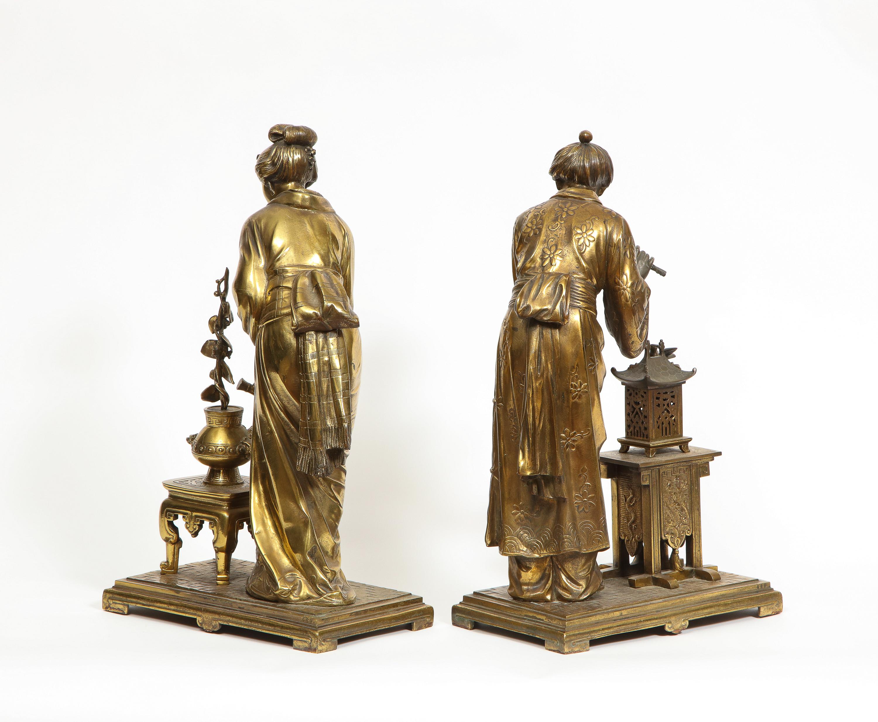 A Rare Pair of French Japonisme Bronze Sculptures by Eugene Laurent, circa 1870 9