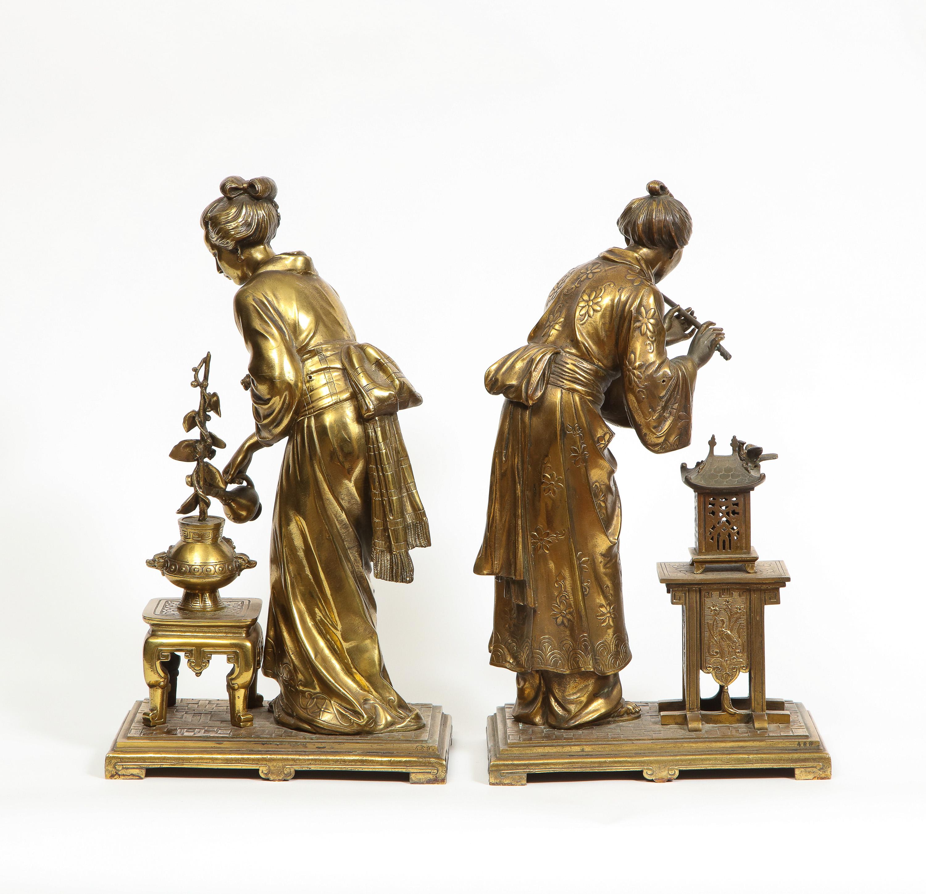 A Rare Pair of French Japonisme Bronze Sculptures by Eugene Laurent, circa 1870 10