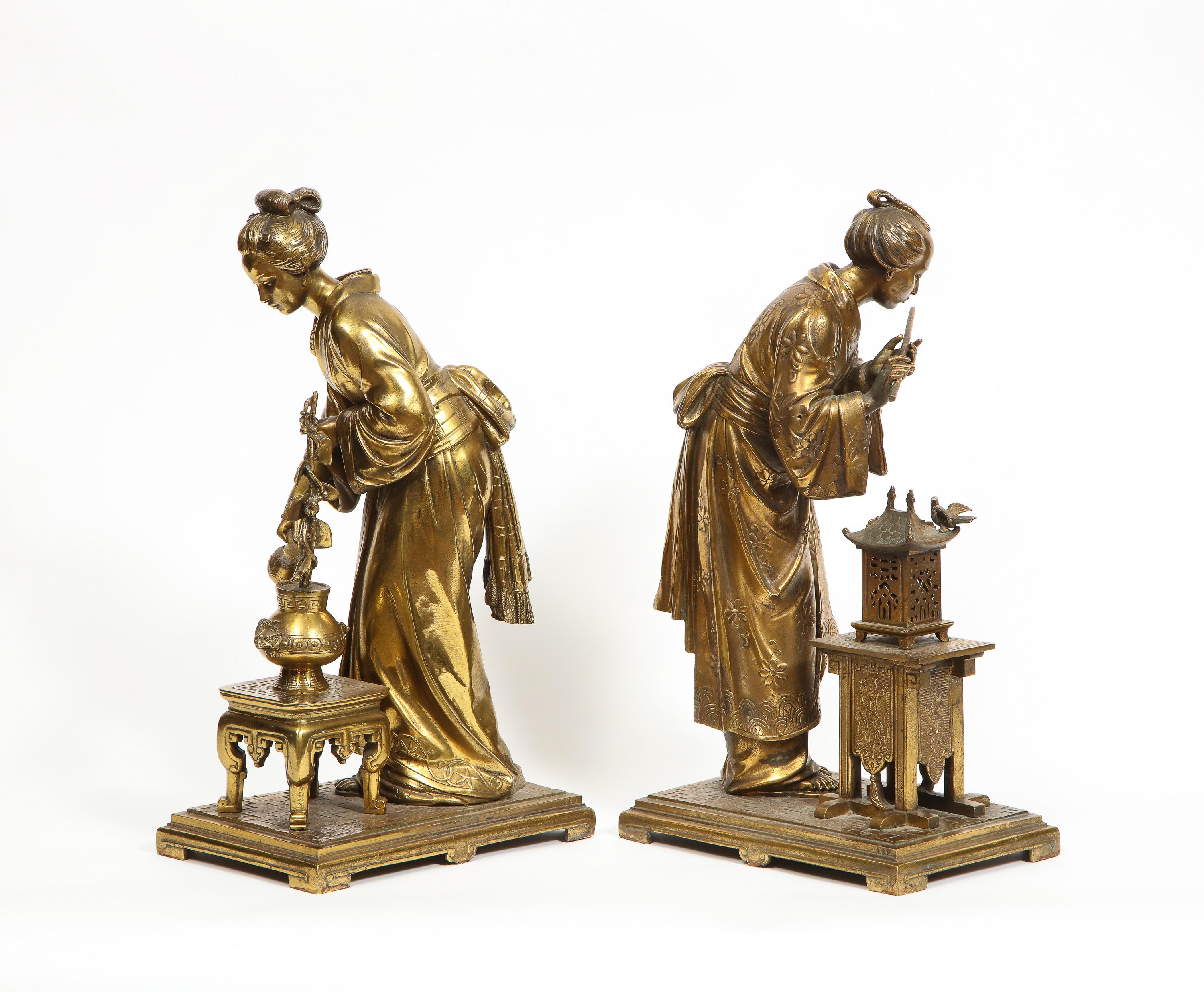 A Rare Pair of French Japonisme Bronze Sculptures by Eugene Laurent, circa 1870 2