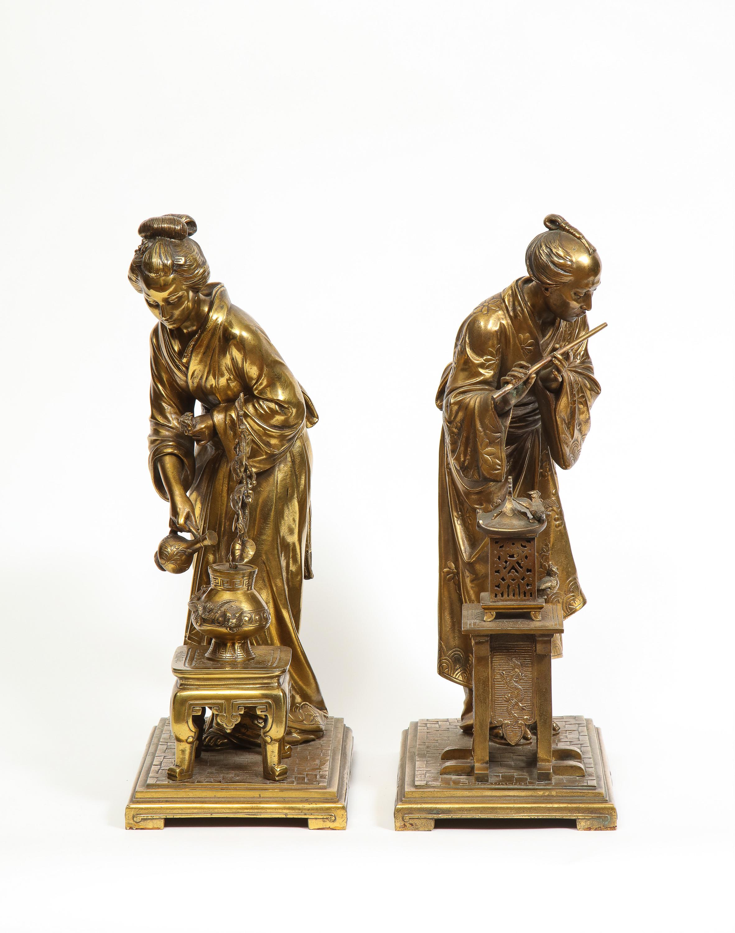A Rare Pair of French Japonisme Bronze Sculptures by Eugene Laurent, circa 1870 11