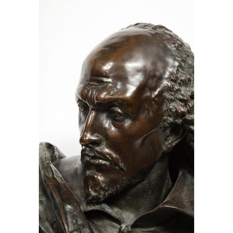 Rare French Patinated Bronze Bust of William Shakespeare, Carrier-Belleuse 2