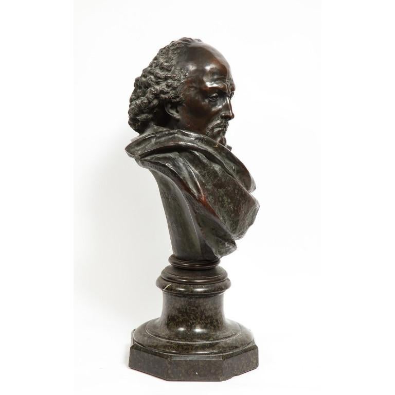 Rare French Patinated Bronze Bust of William Shakespeare, Carrier-Belleuse 6