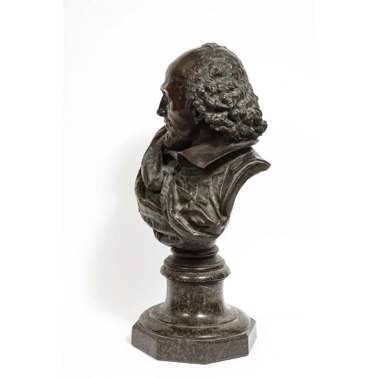 Rare French Patinated Bronze Bust of William Shakespeare, Carrier-Belleuse 14