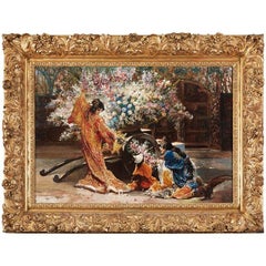 Antique Exceptional French Japonisme Oil on Panel Painting by Felix Armand Heullant