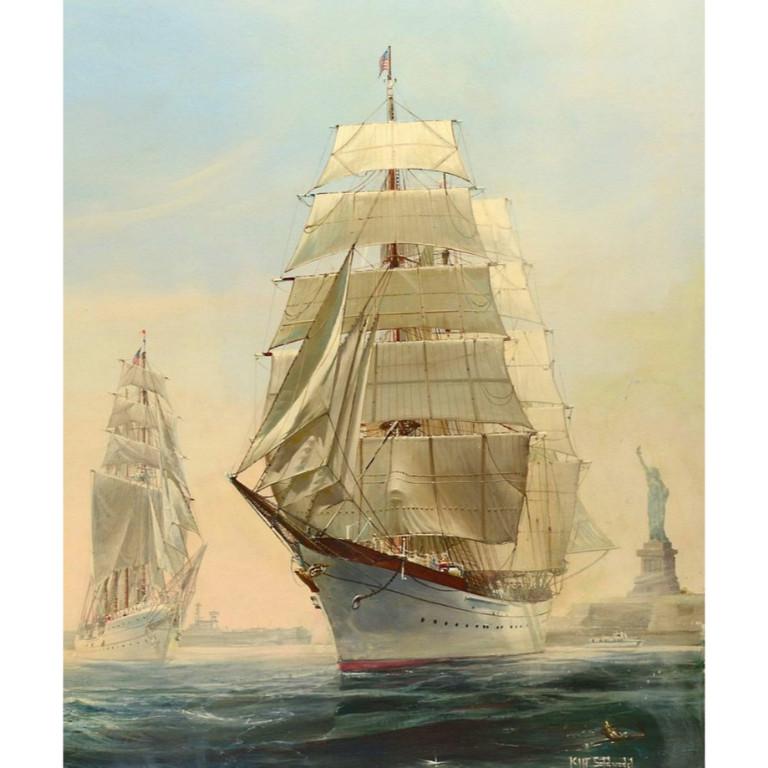 Kipp Soldwedel - Peinture à l'huile du port de New York - Opera Sail en vente 2