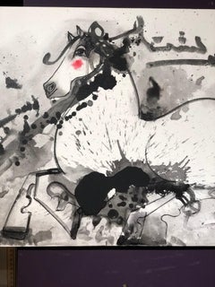 Nasser Ovissi, (Iranian, Born 1934) "White Arabian Horse" Oil on Canvas Painting