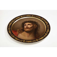 Monumental 19th Century Royal Vienna Porcelain Cobalt Charger of Jesus Christ