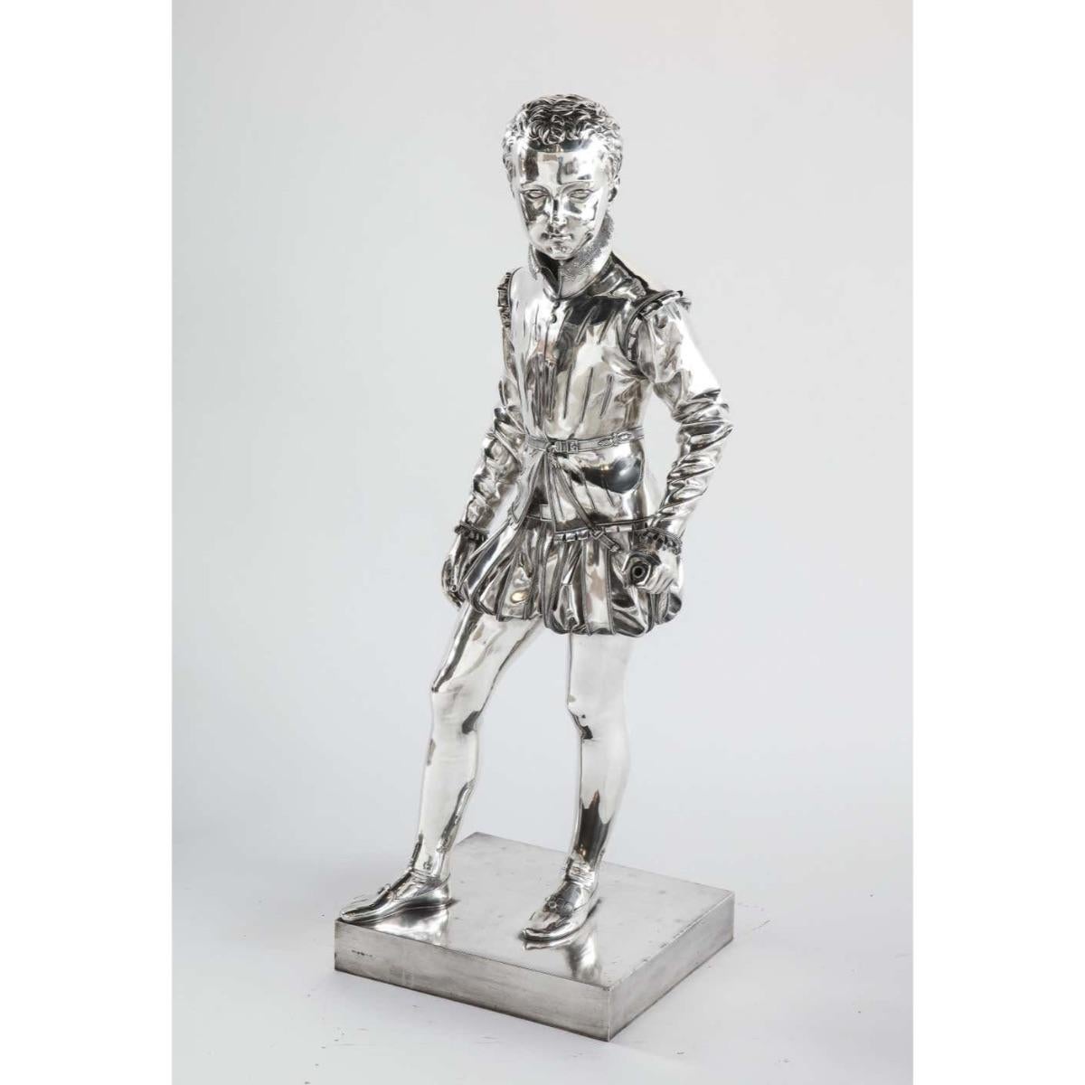 F. Barbedienne, a Life-Size Silvered Bronze of King Henri IV Enfant as a Child - Sculpture by Ferdinand Barbedienne 