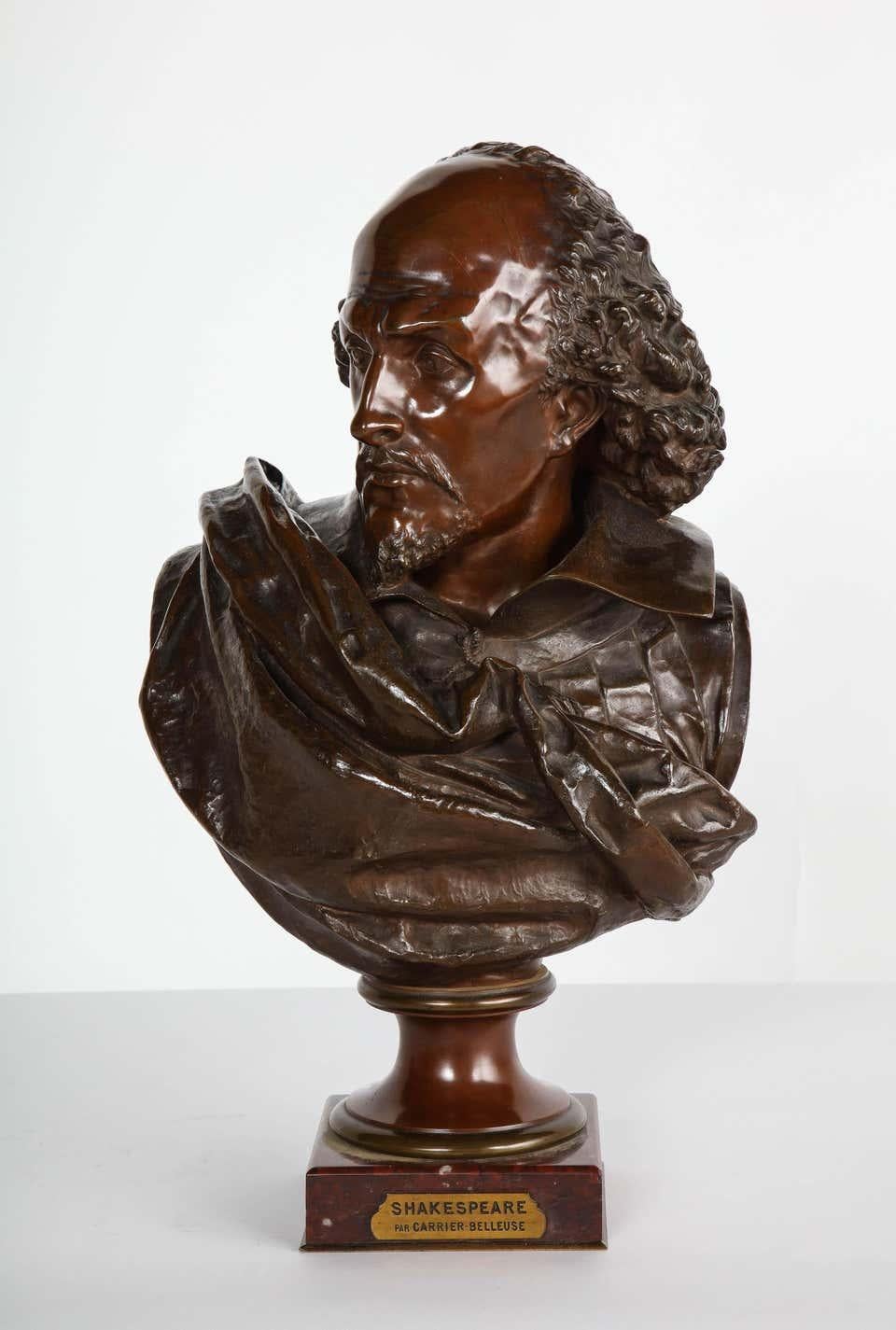 Rare French Bronze Bust of William Shakespeare by Carrier Belleuse and Pinedo 16