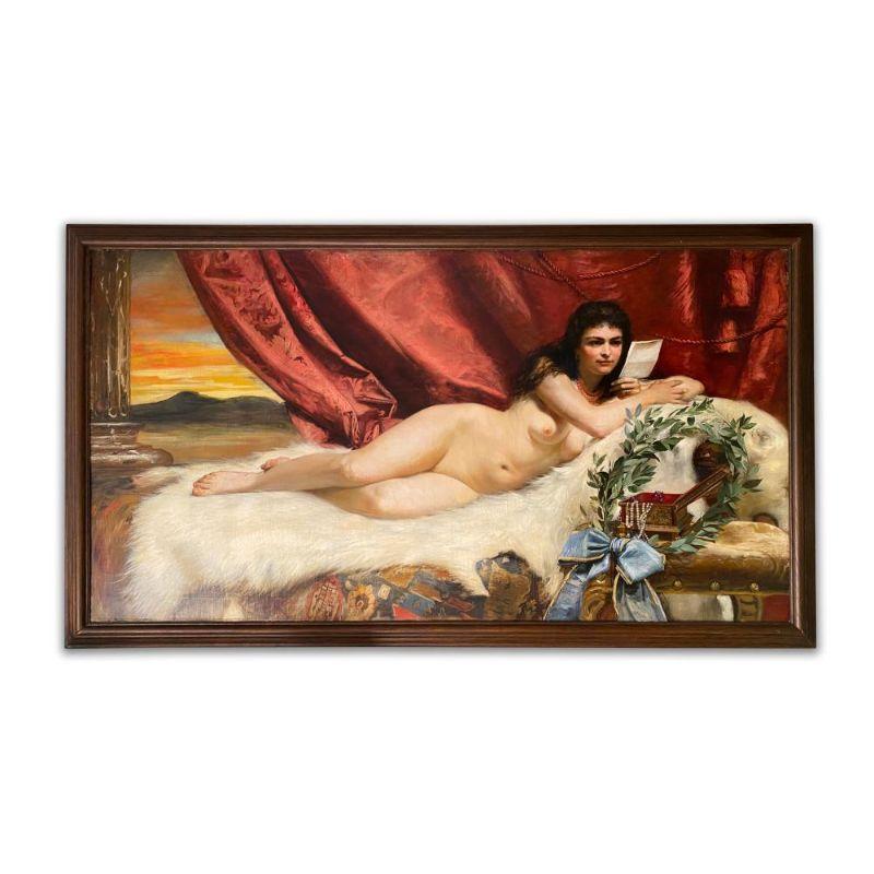 Adolf Pirsch (1858 - 1929 Austrian) Monumental Oil on Canvas of A Reclining Nude 1