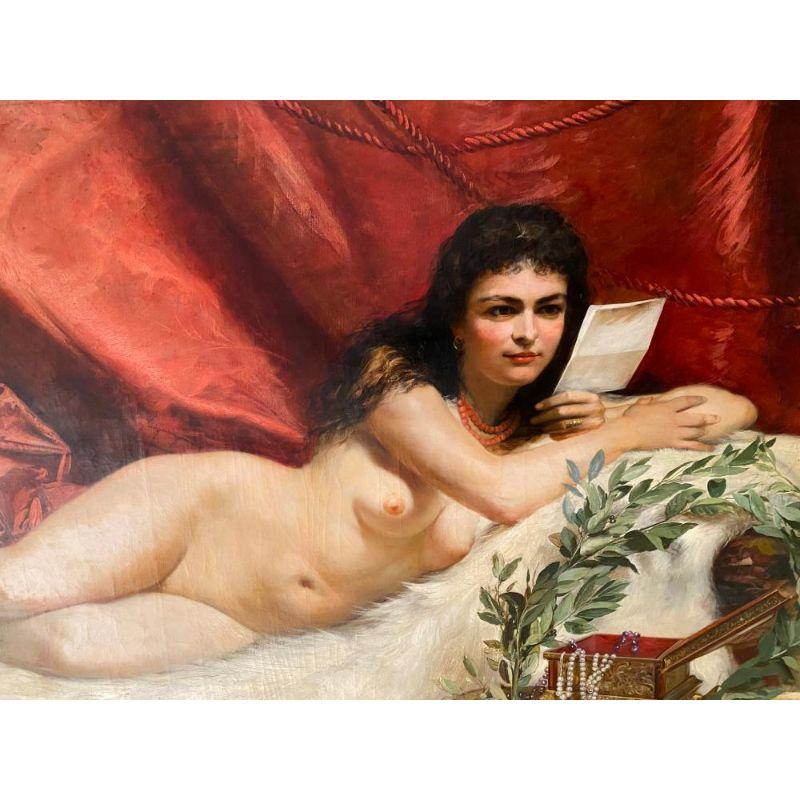 Adolf Pirsch (1858 - 1929 Austrian) Monumental Oil on Canvas of A Reclining Nude 2