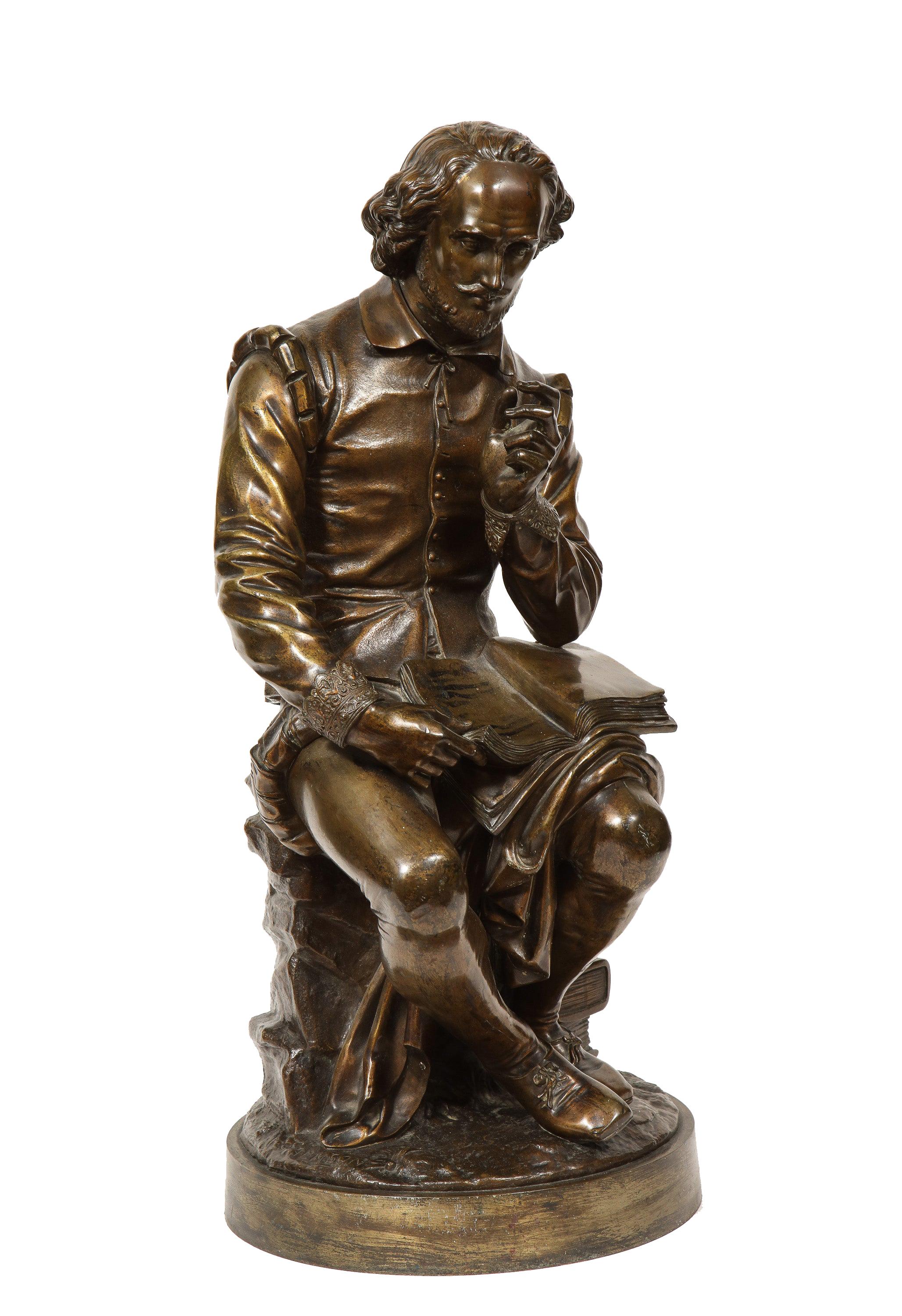 Jean-Jules Salmson Figurative Sculpture - Jean Jules B. Salmson Bronze Sculpture of William Shakespeare Seated with Books