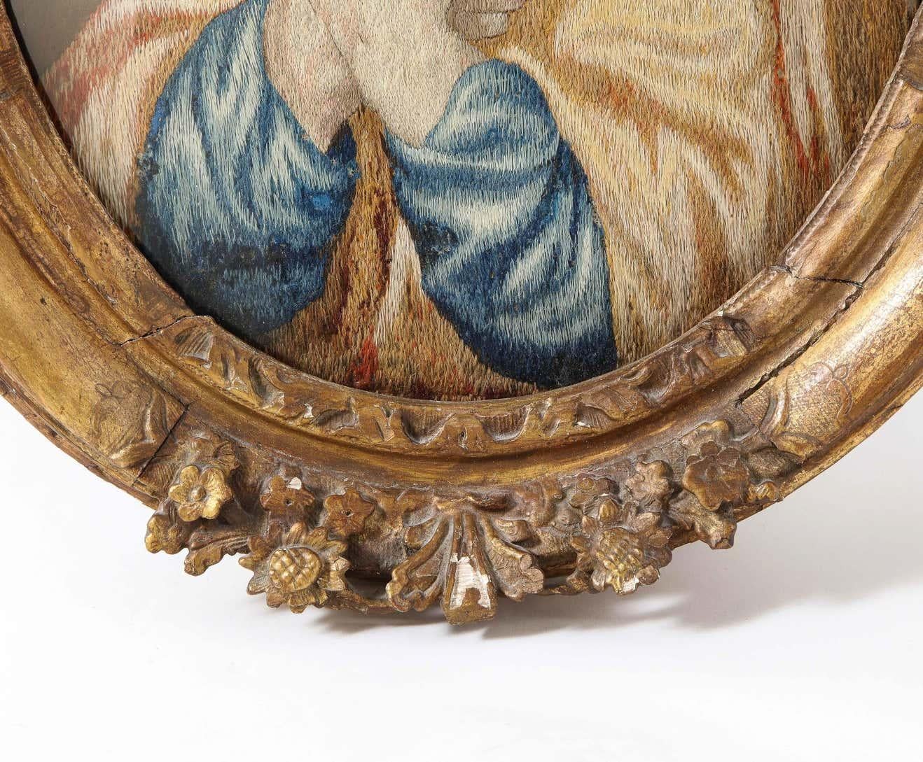 18th Century Italian Embroidered Panel of Holy Jesus Christ, in Original Frame 4