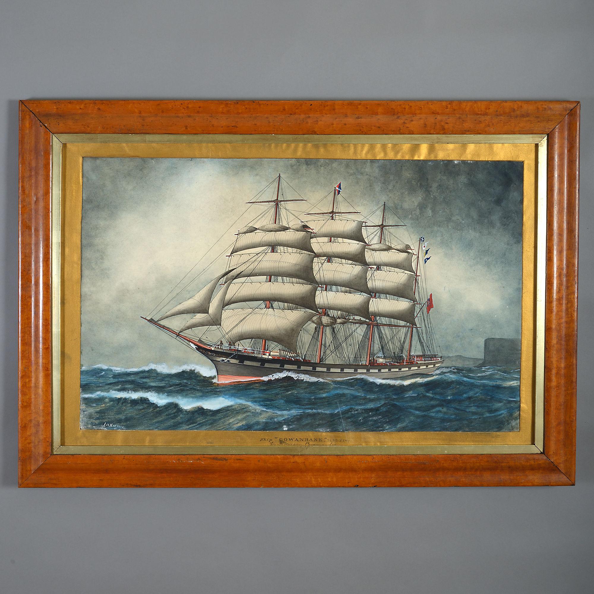 19th Century Victorian Period Watercolour of a Ship - Signed JW Holmes