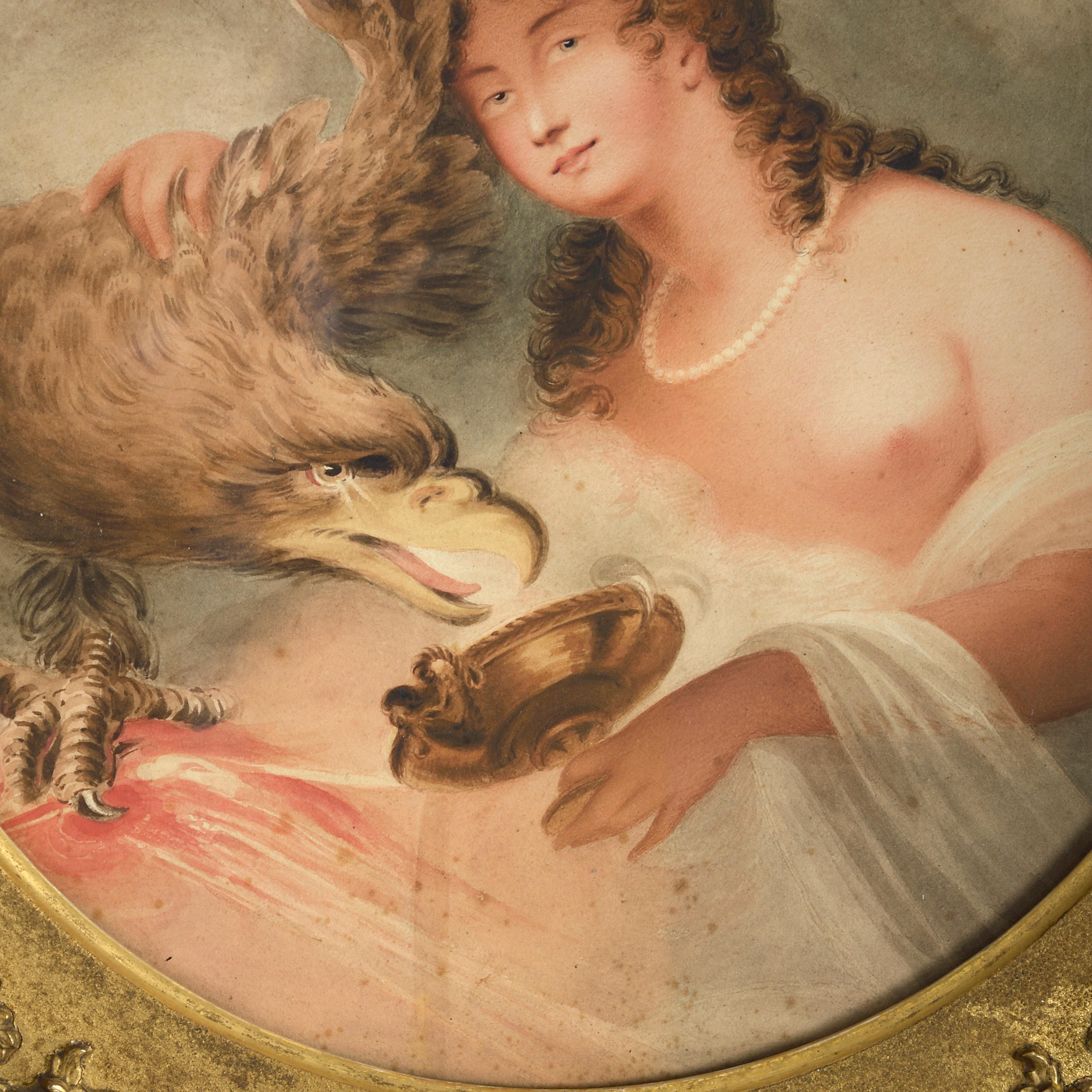Un beau pastel de la période Régence du début du XIXe siècle, représentant la déesse Hébé.

Pastel sur papier, dans un cadre rectangulaire d'époque à montage circulaire.

Dans la mythologie grecque, Hébé était la déesse de la jeunesse, fille de Zeus