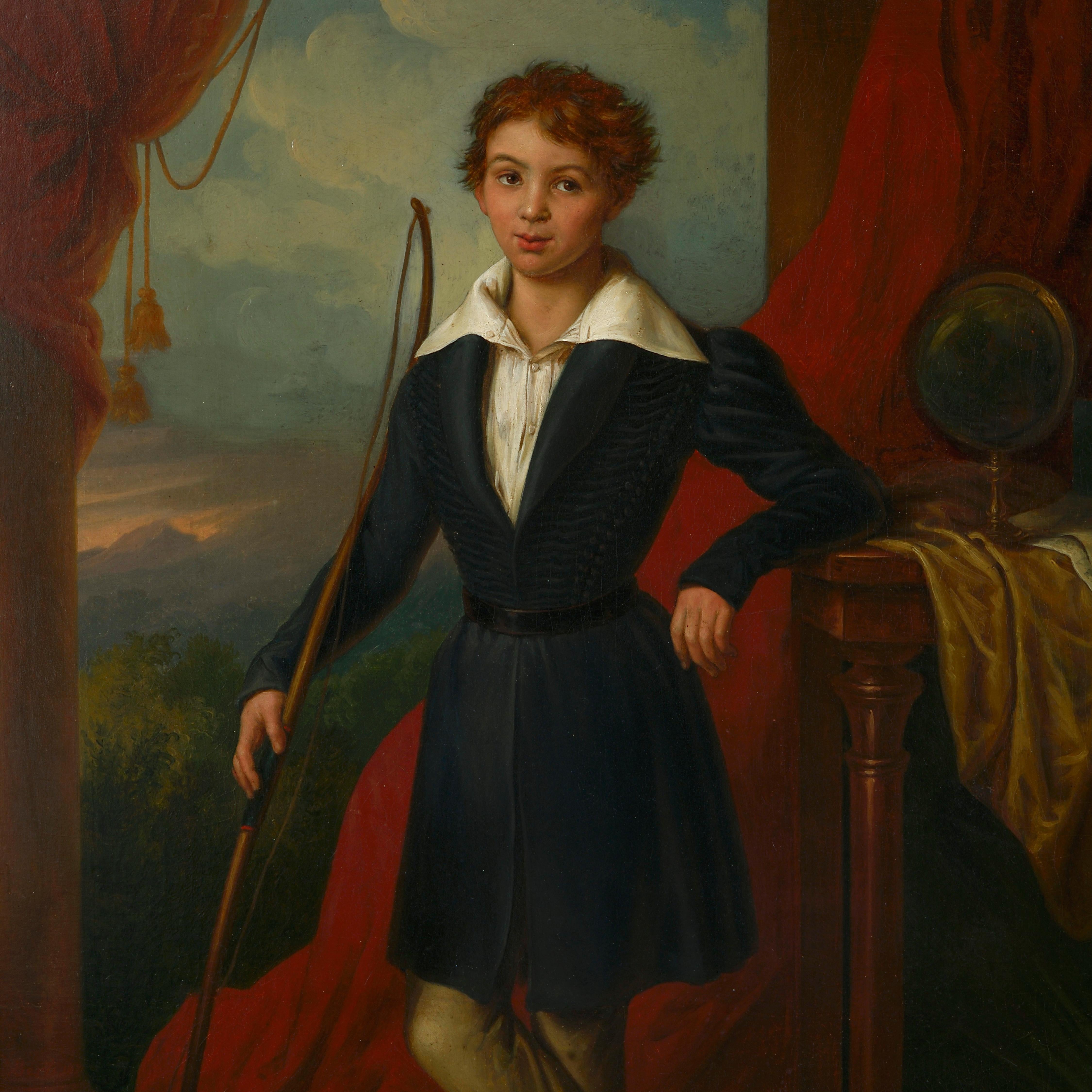 Giorgio Berti (1794-1863)

Portrait of a Boy with a Long Bow

Oil on canvas; signed and dated 1834; held in a gilded frame

Giorgio Berti is a relatively obscure painter who is recorded as exhibiting figurative works in Britain during the 1830s,
