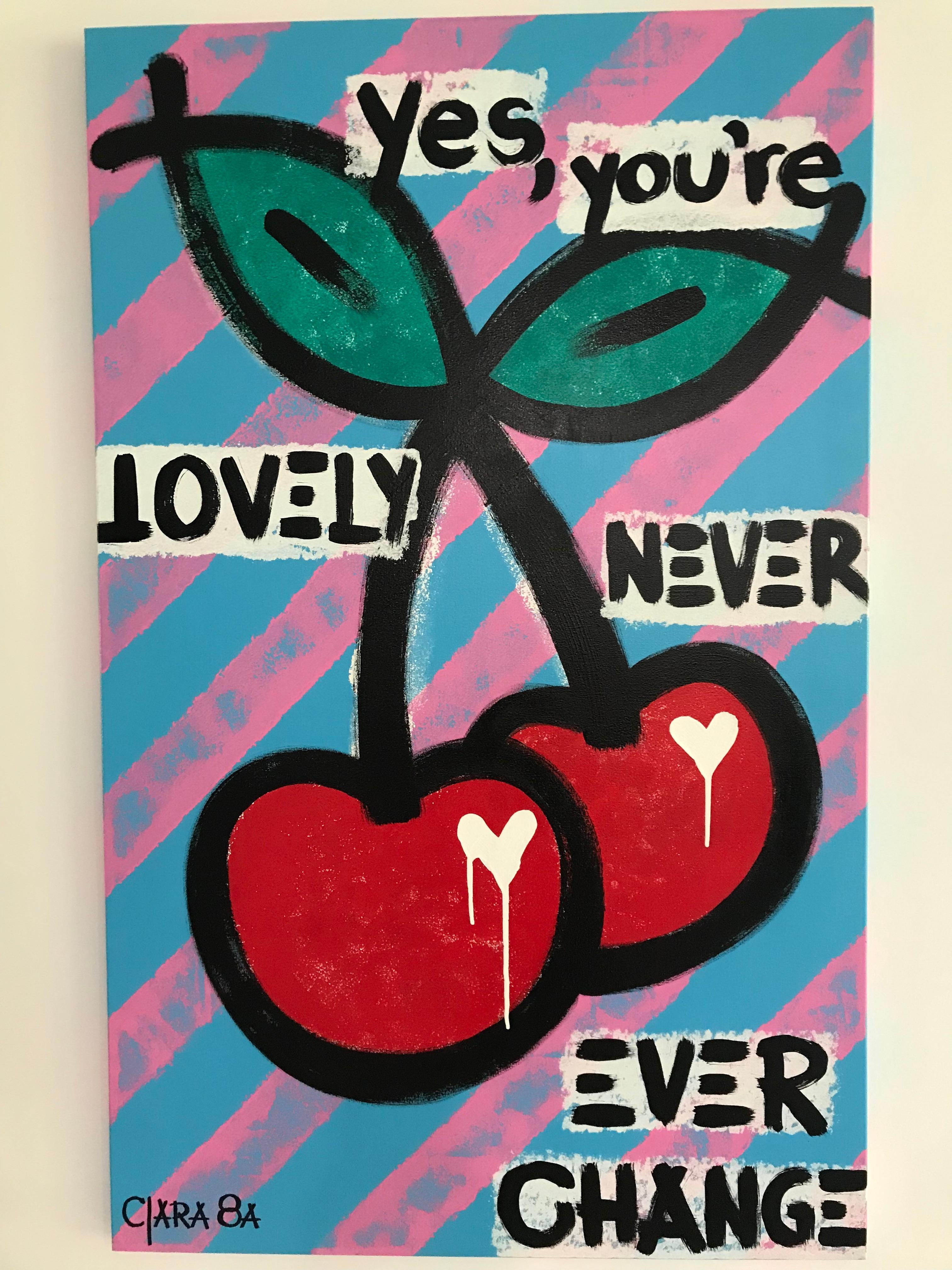 Cherries in Love- Pop art acrylic painting - Mixed Media Art by Clara Ochoa