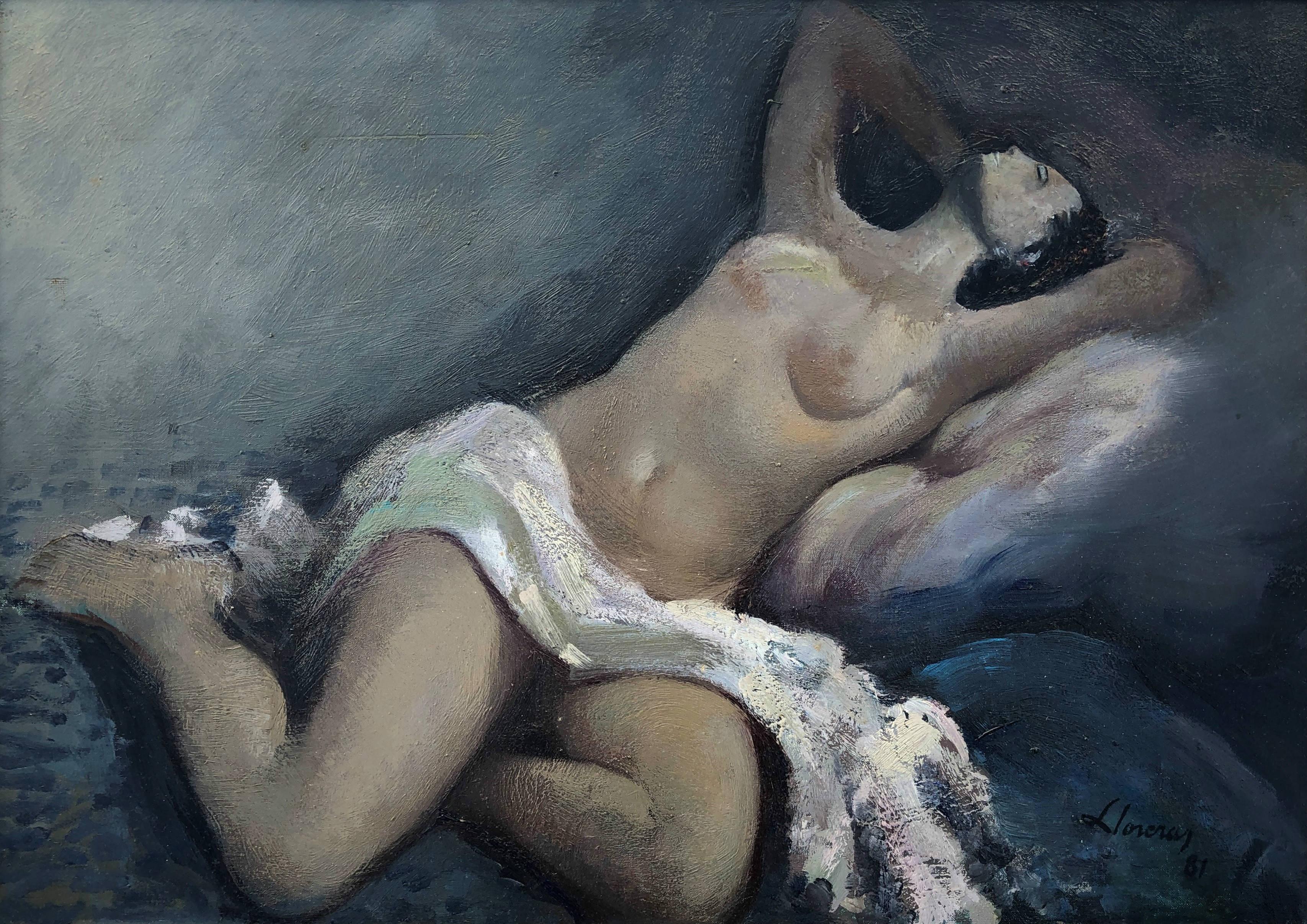 Frederic Lloveras Herrera Nude Painting - Frederic Lloveras, nude woman - original oil canvas painting
