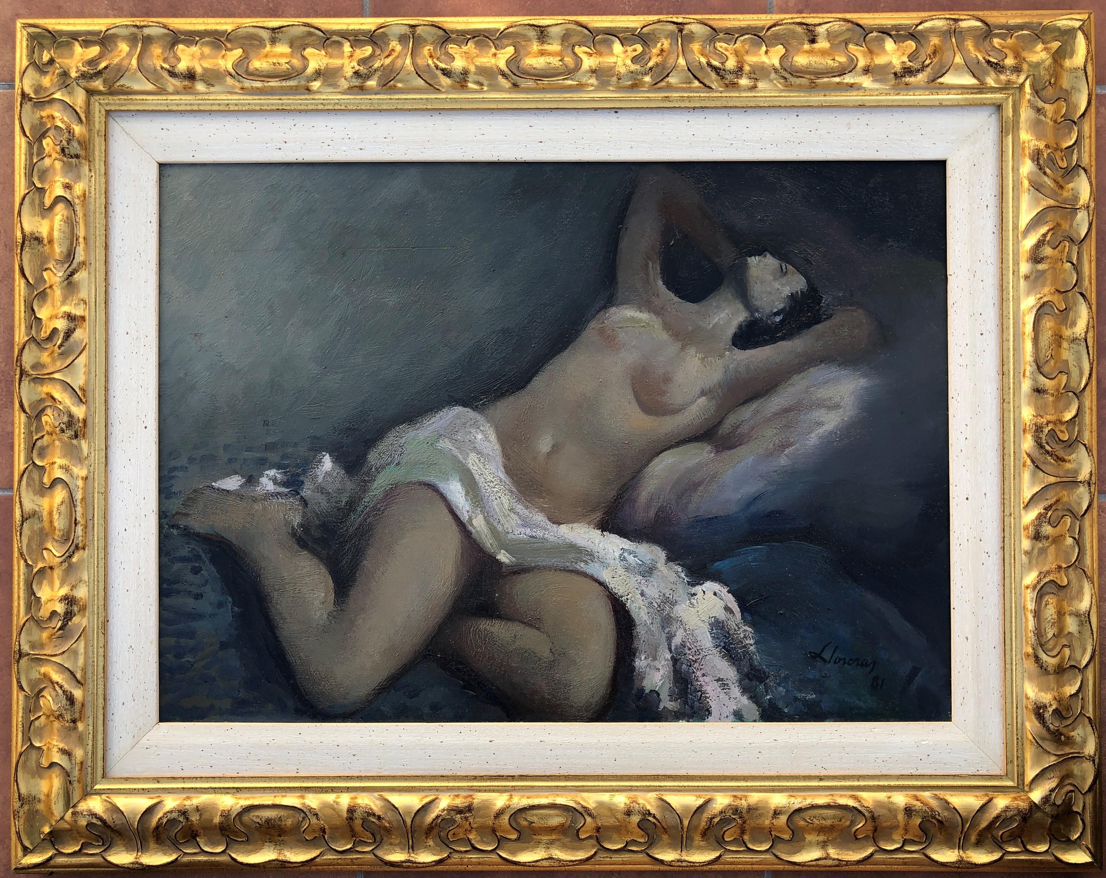 Frederic Lloveras, nude woman - original oil canvas painting - Painting by Frederic Lloveras Herrera