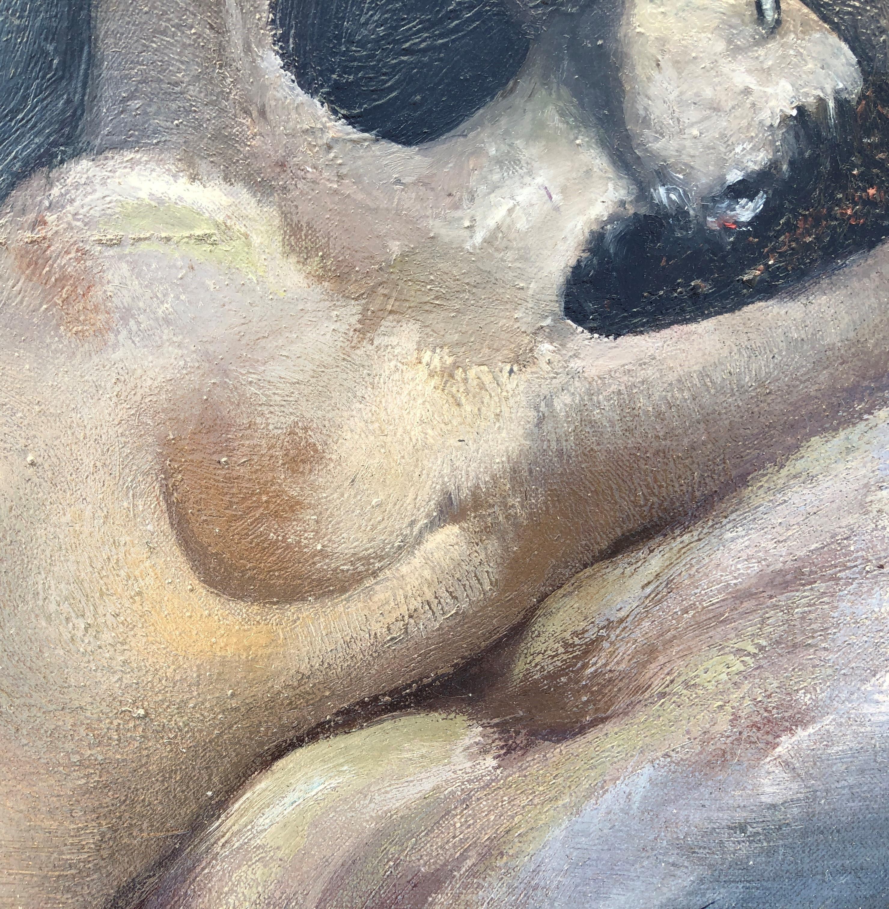 Die nackte Frau von Lloveras – Original-Gemälde in Öl auf Leinwand (Grau), Nude Painting, von Frederic Lloveras Herrera