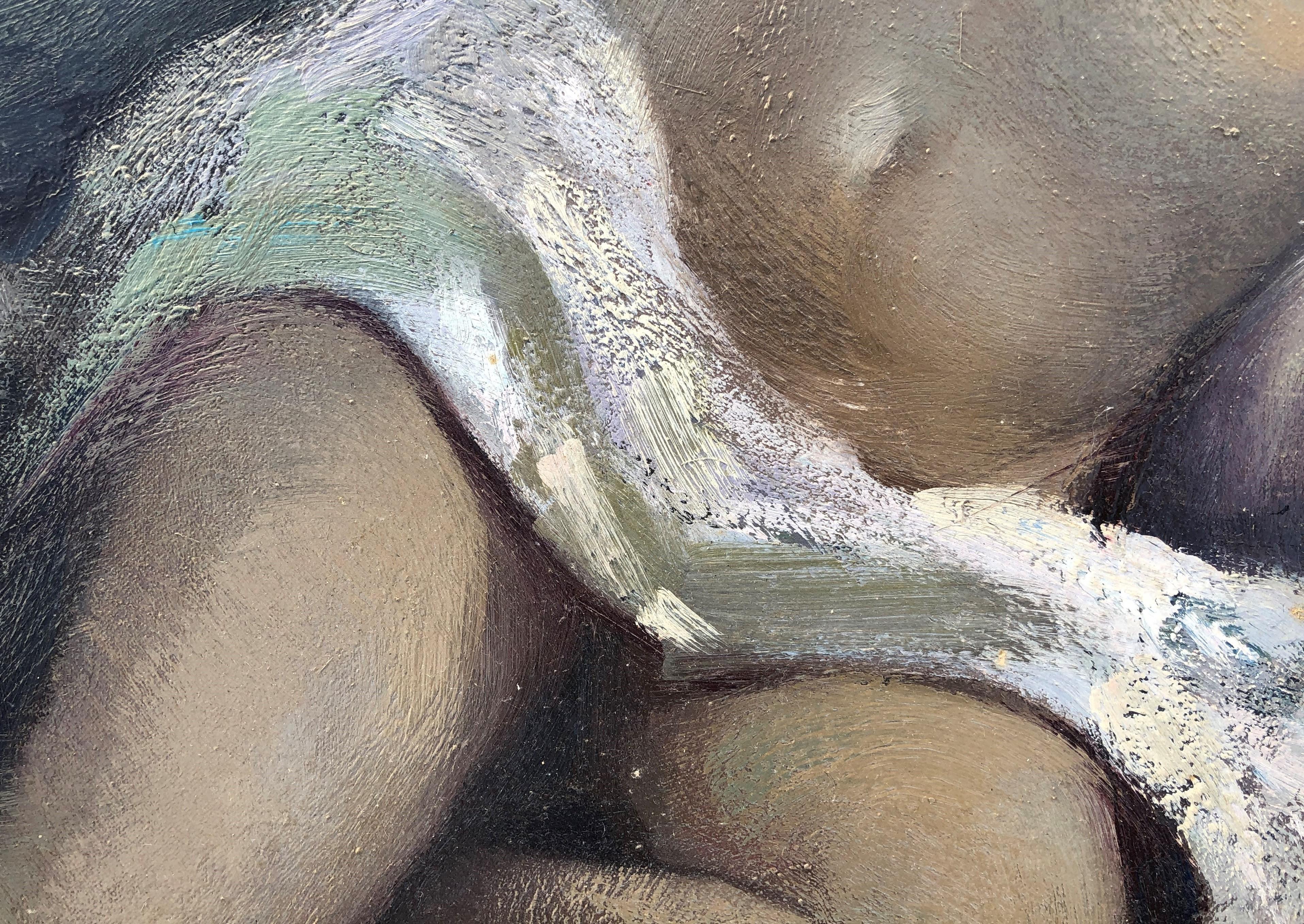 Frederic Lloveras, nude woman - original oil canvas painting - Gray Nude Painting by Frederic Lloveras Herrera