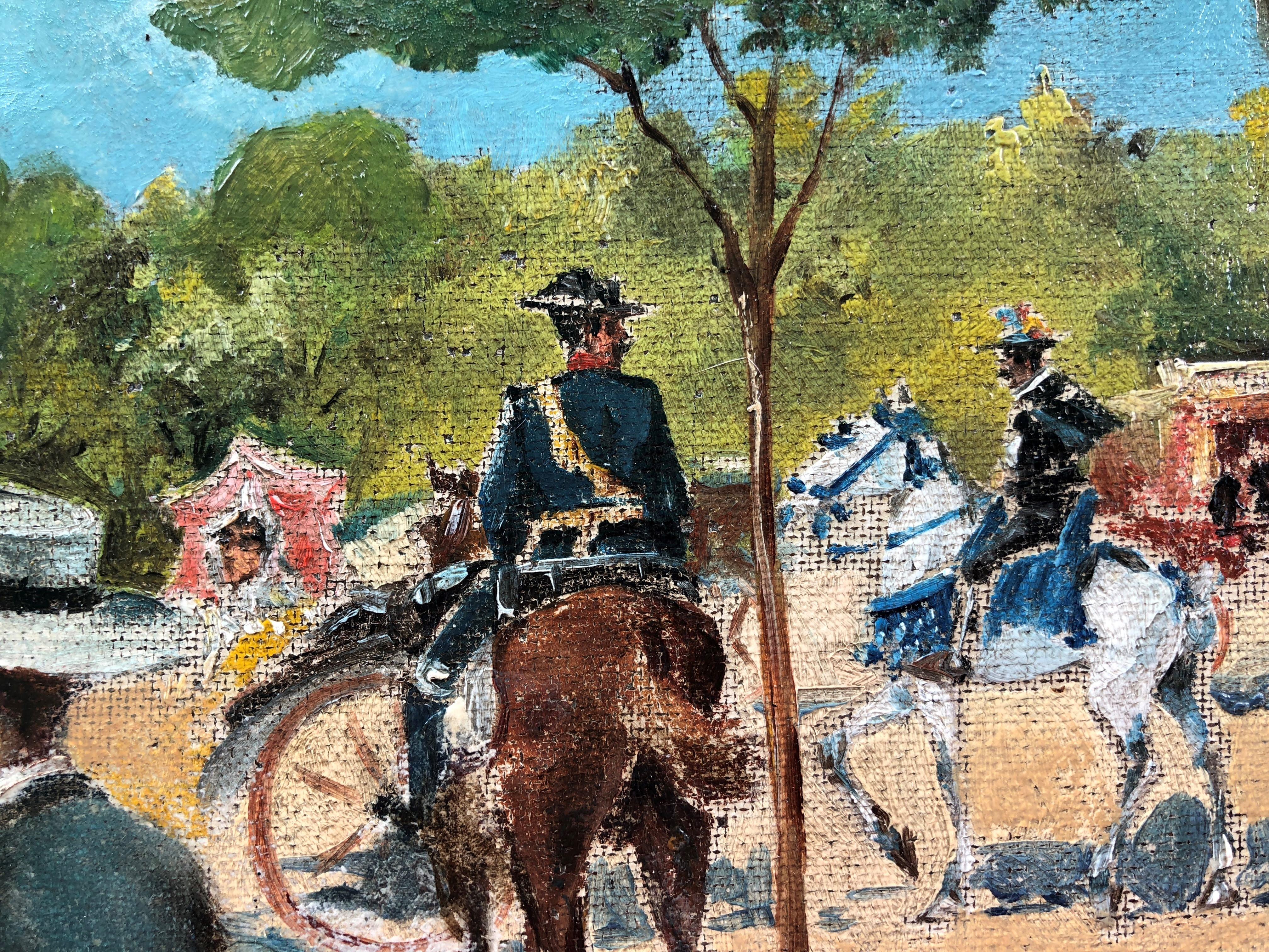 Going to bullfight, Madrid, Spanien, Original-Gemälde in Öl 1