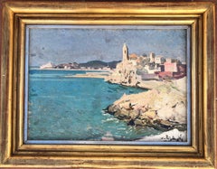 Josep Puigdengolas Ansicht einer spanischen Meereslandschaft in Sitges:: Ölgemälde