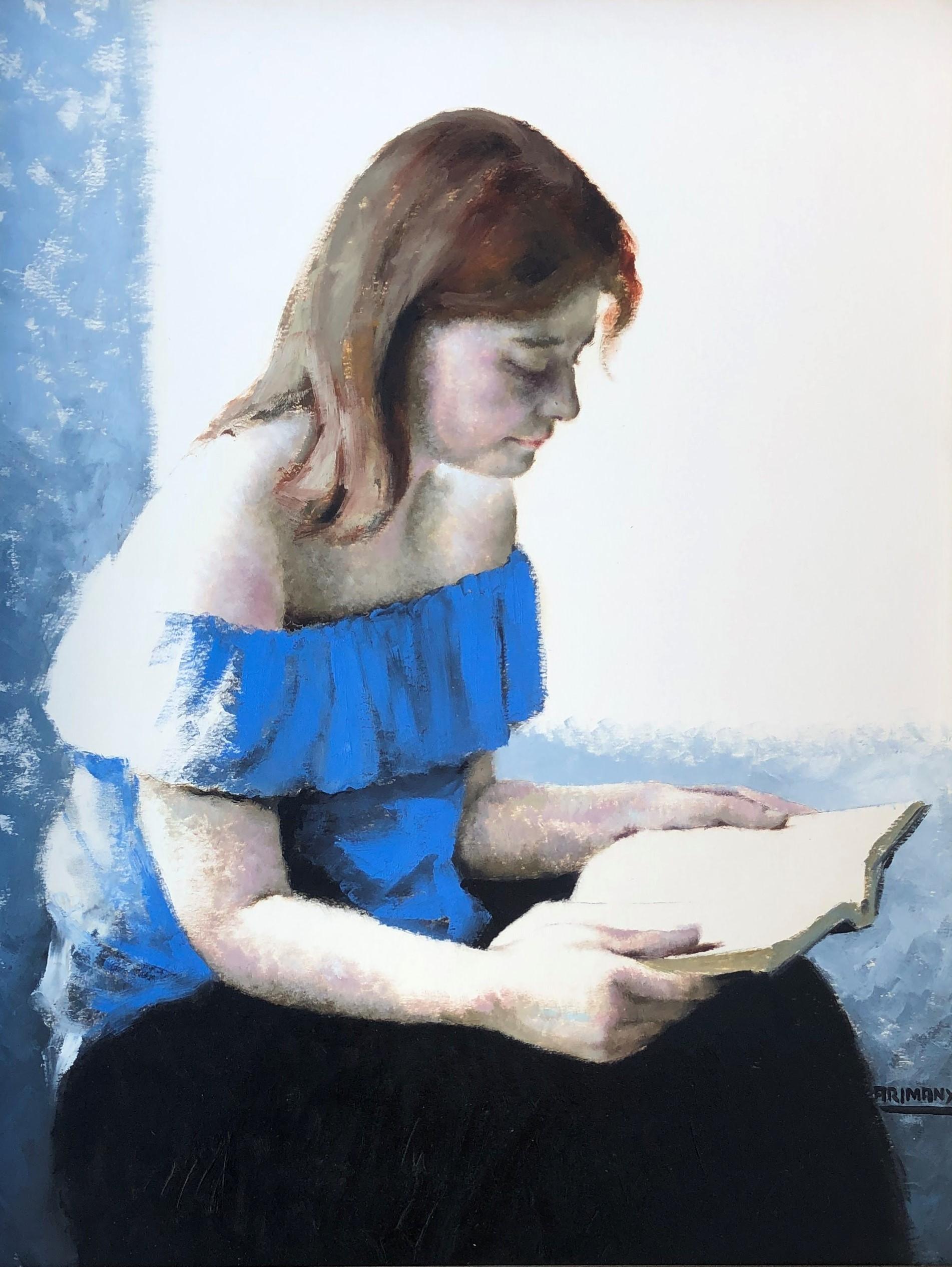 Josep Lluis Arimany Nicolau Portrait Painting - La lectora - "The reader" - Spanish figure oil painting, Jose Arimany original 