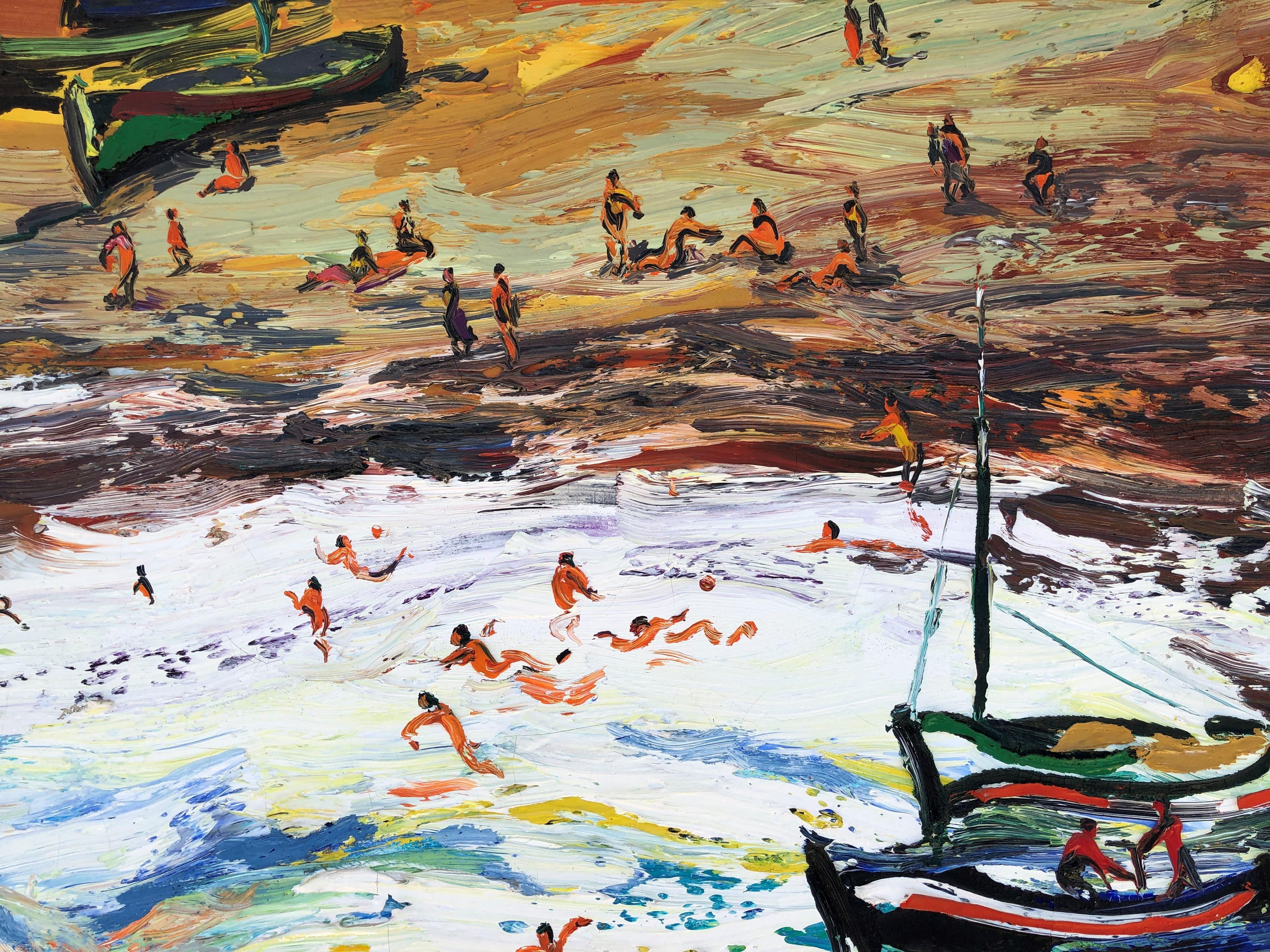 Joan Abello - Beach's day, spanish original oil canvas painting seascape 1