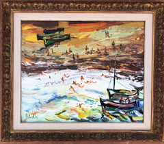 Joan Abello - Beach's day, spanish original oil canvas painting seascape