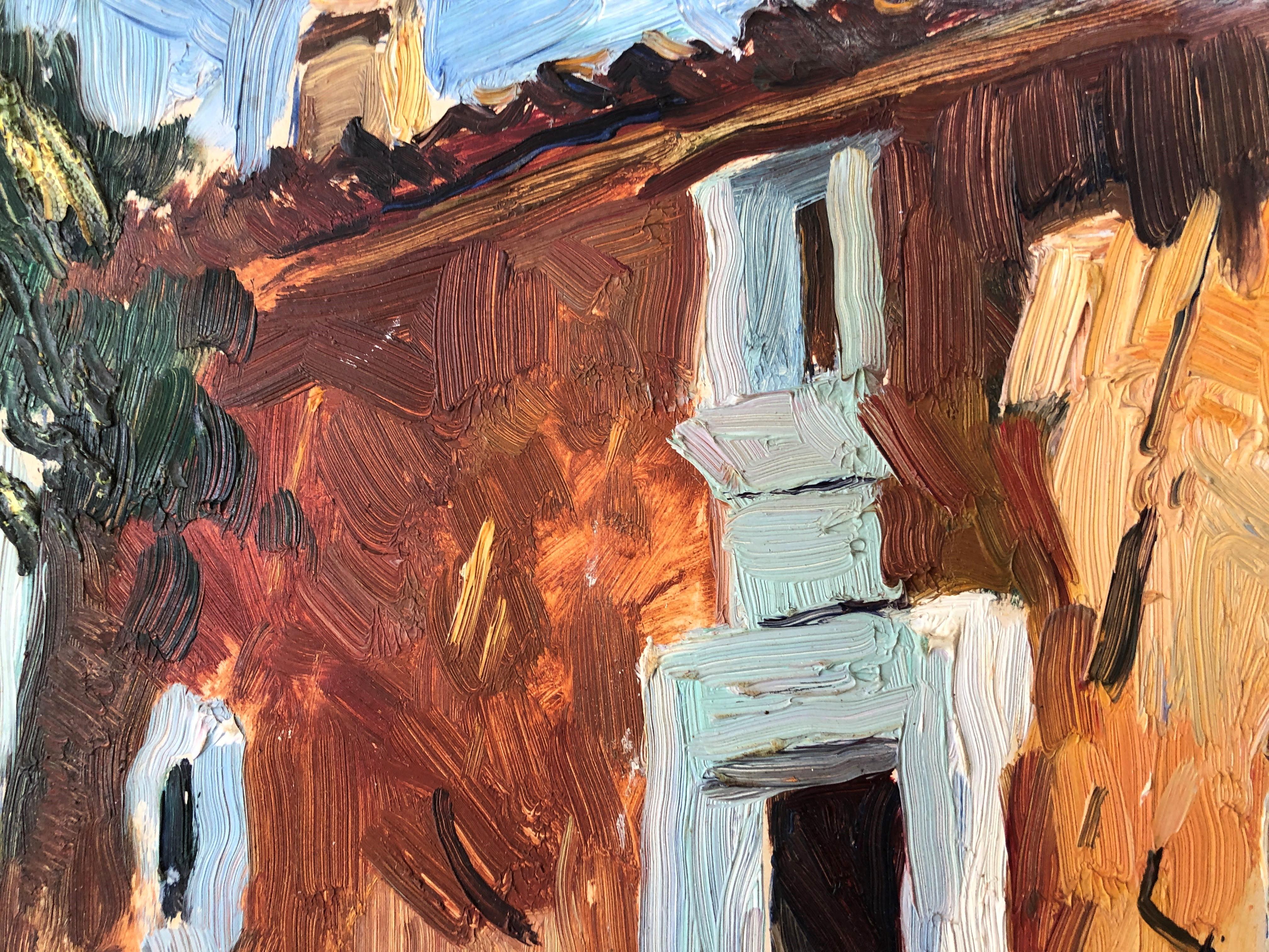 Roch Minue Ibiza landscape original oil board - Brown Landscape Painting by Pascual Roch Minué