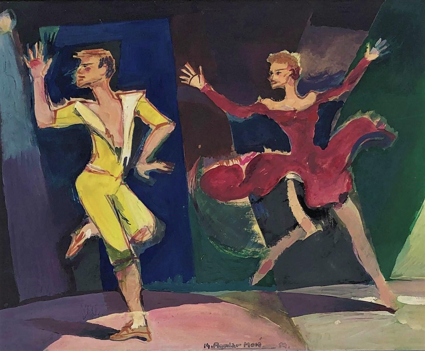 Ramon Aguilar More Interior Painting - Ballet scene original acrylic painting 1954